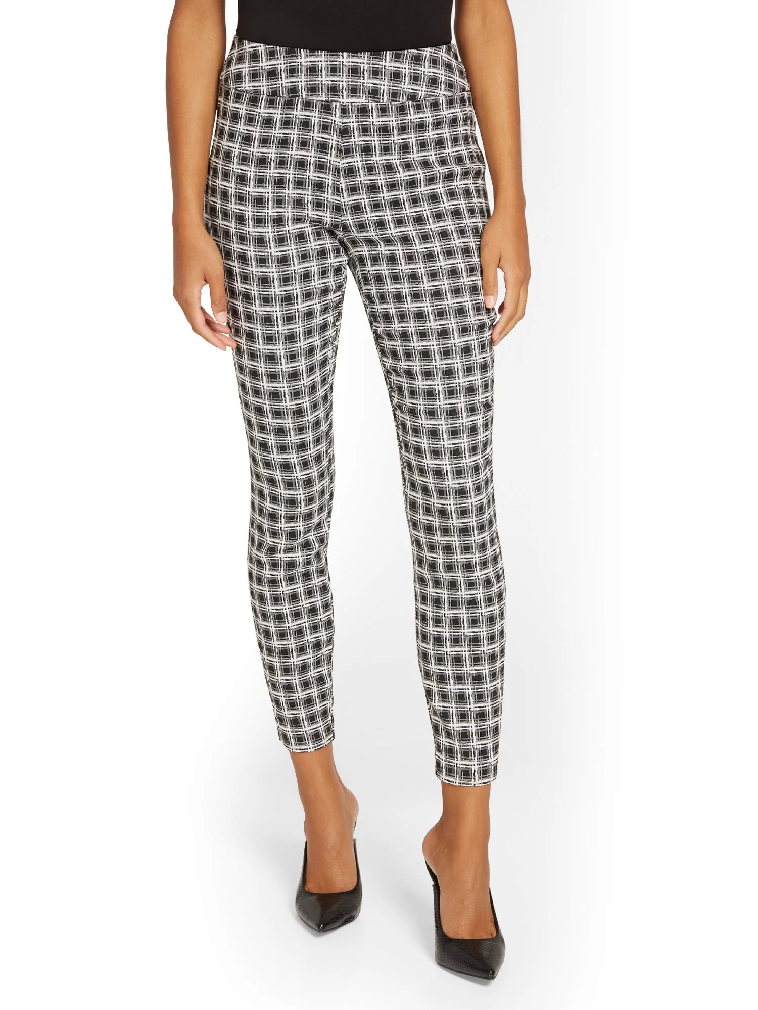 Whitney High-Waisted Pull-On Slim-Leg Ankle Pant - Check-Print - Image 5