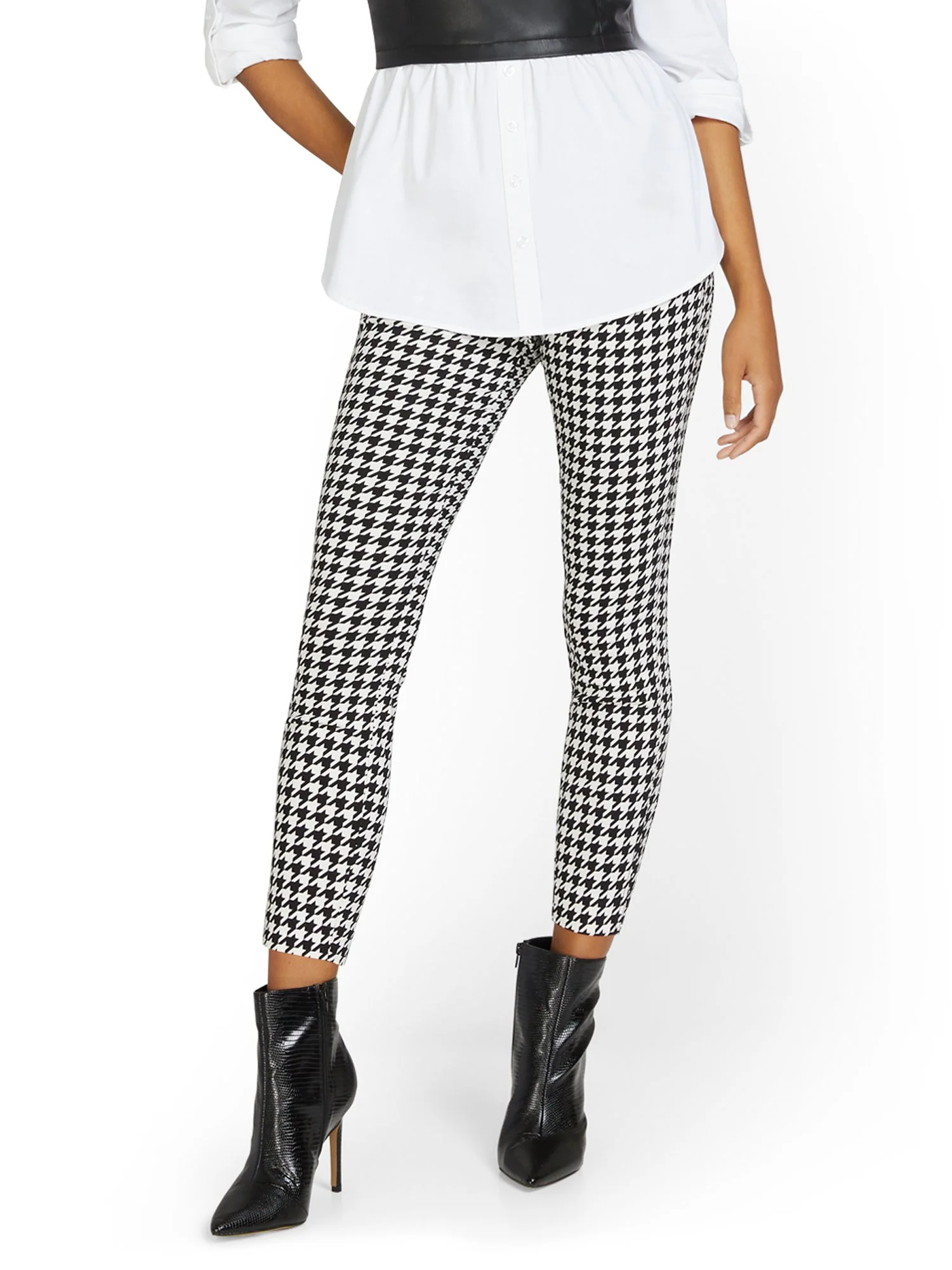 Whitney High-Waisted Pull-On Slim-Leg Ankle Pant - Houndstooth - Image 2