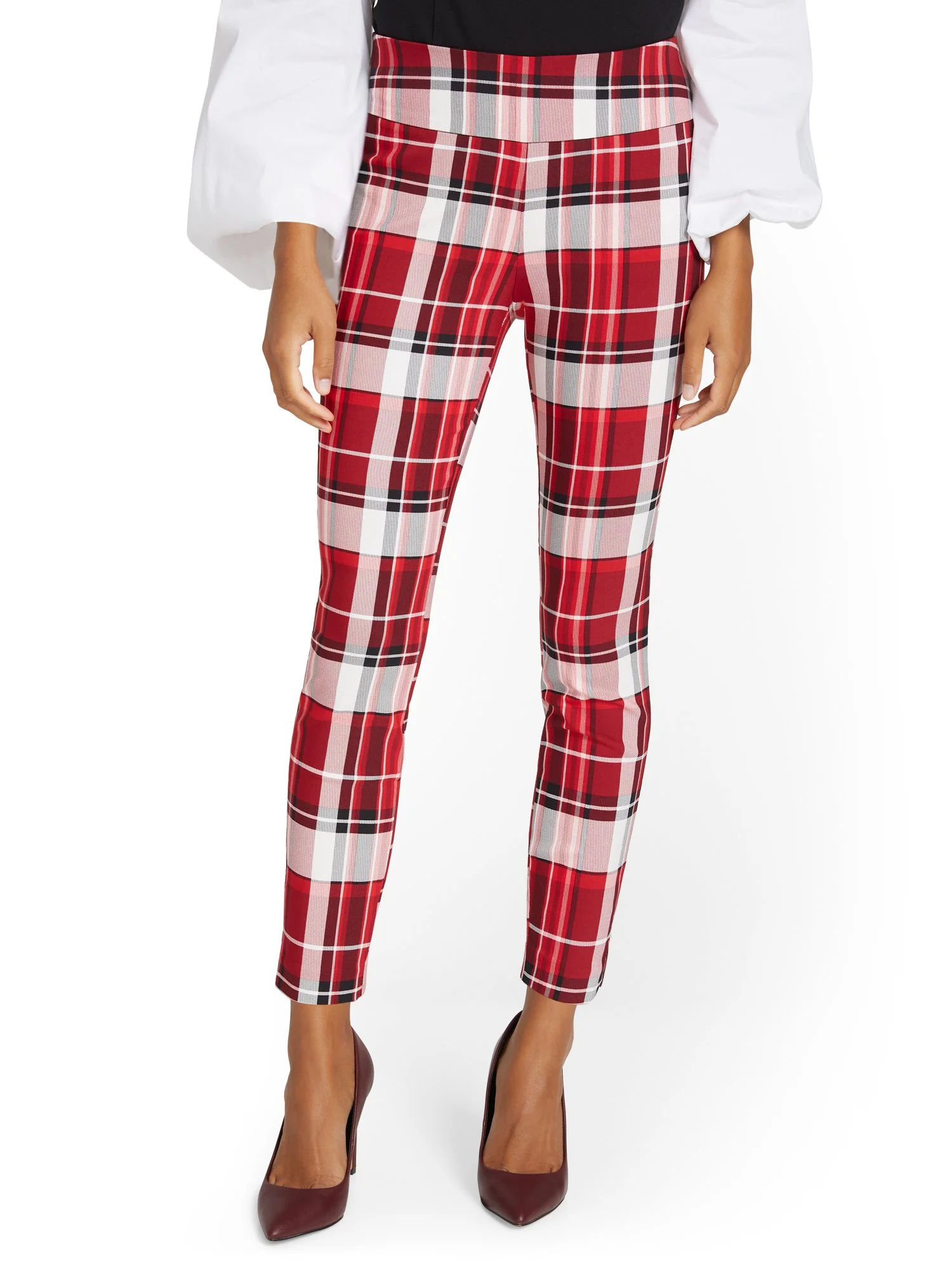 Whitney High-Waisted Pull-On Slim-Leg Ankle Pant - Plaid - Image 10