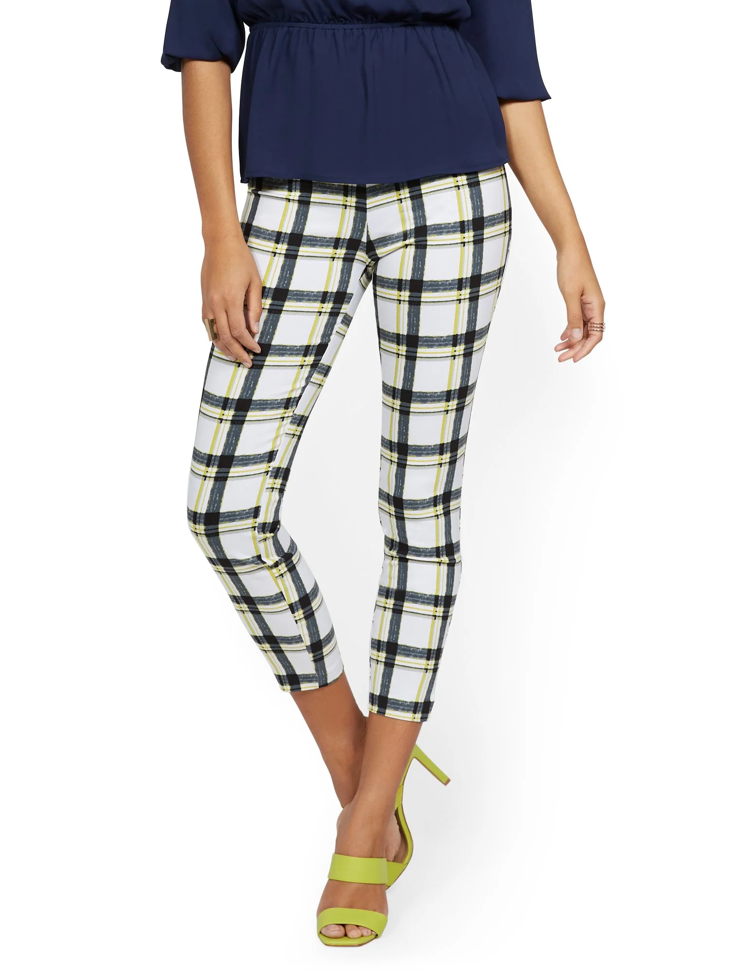 Whitney High-Waisted Pull-On Slim-Leg Ankle Pant - Plaid