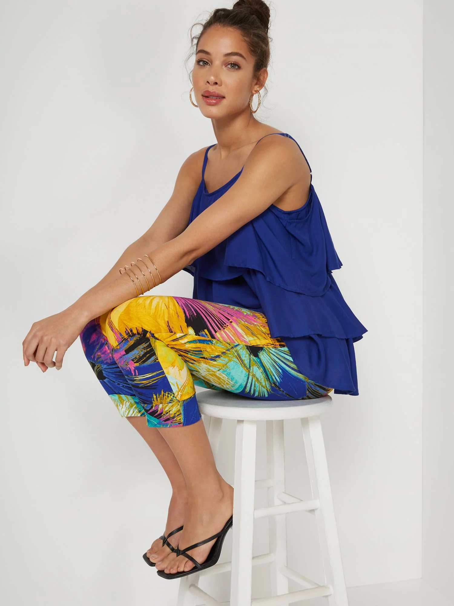 Whitney High-Waisted Pull-On Slim-Leg Capri Pant - Firework Print - Image 2