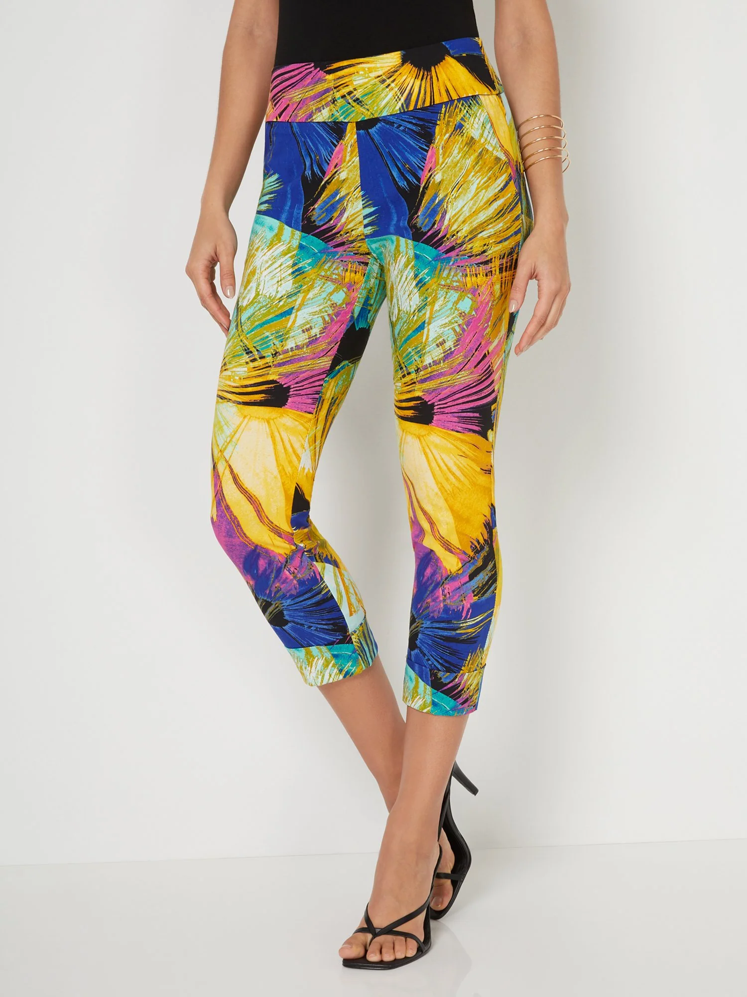 Whitney High-Waisted Pull-On Slim-Leg Capri Pant - Firework Print - Image 4
