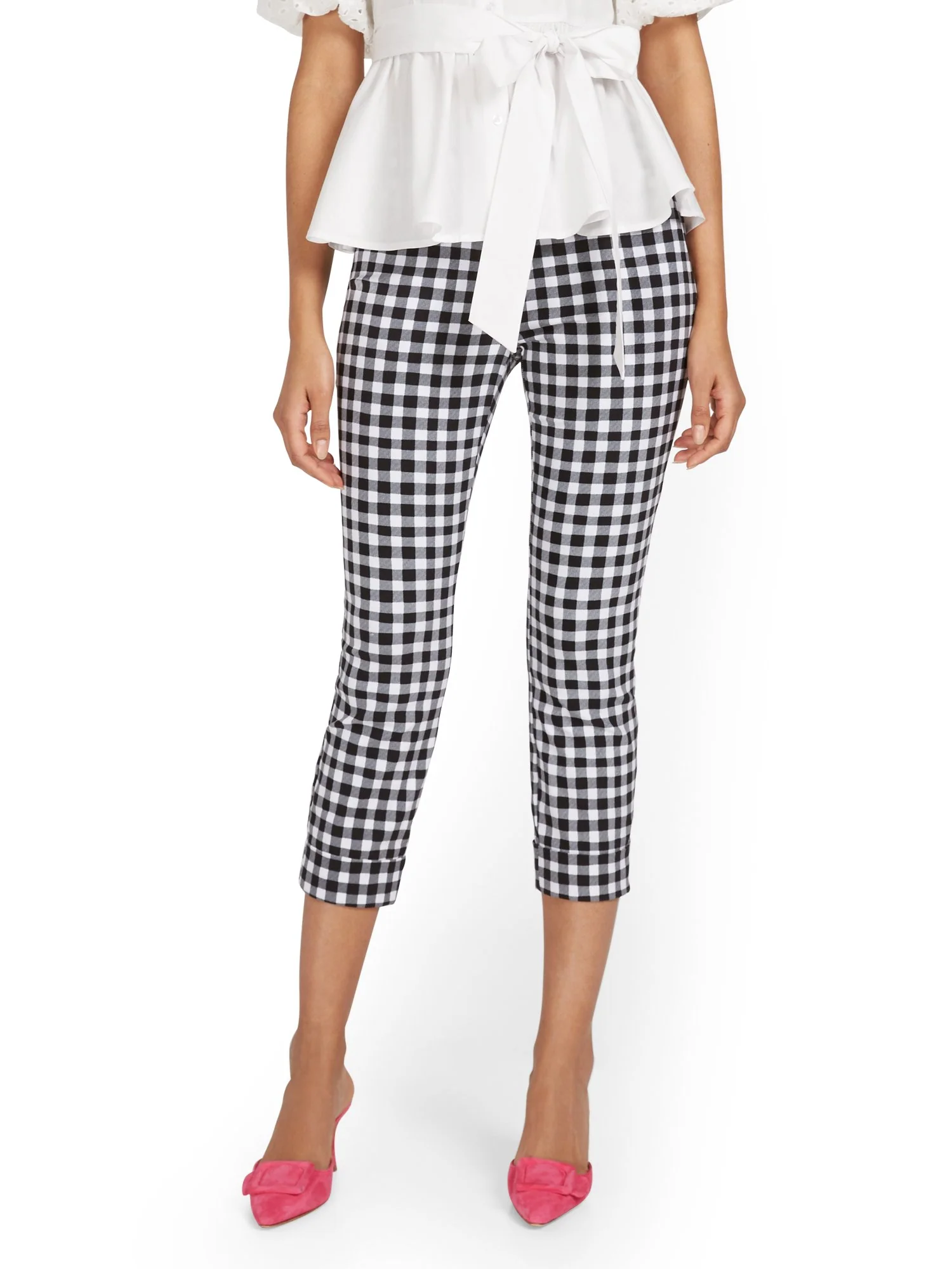 Whitney High-Waisted Pull-On Slim-Leg Capri Pant - Gingham