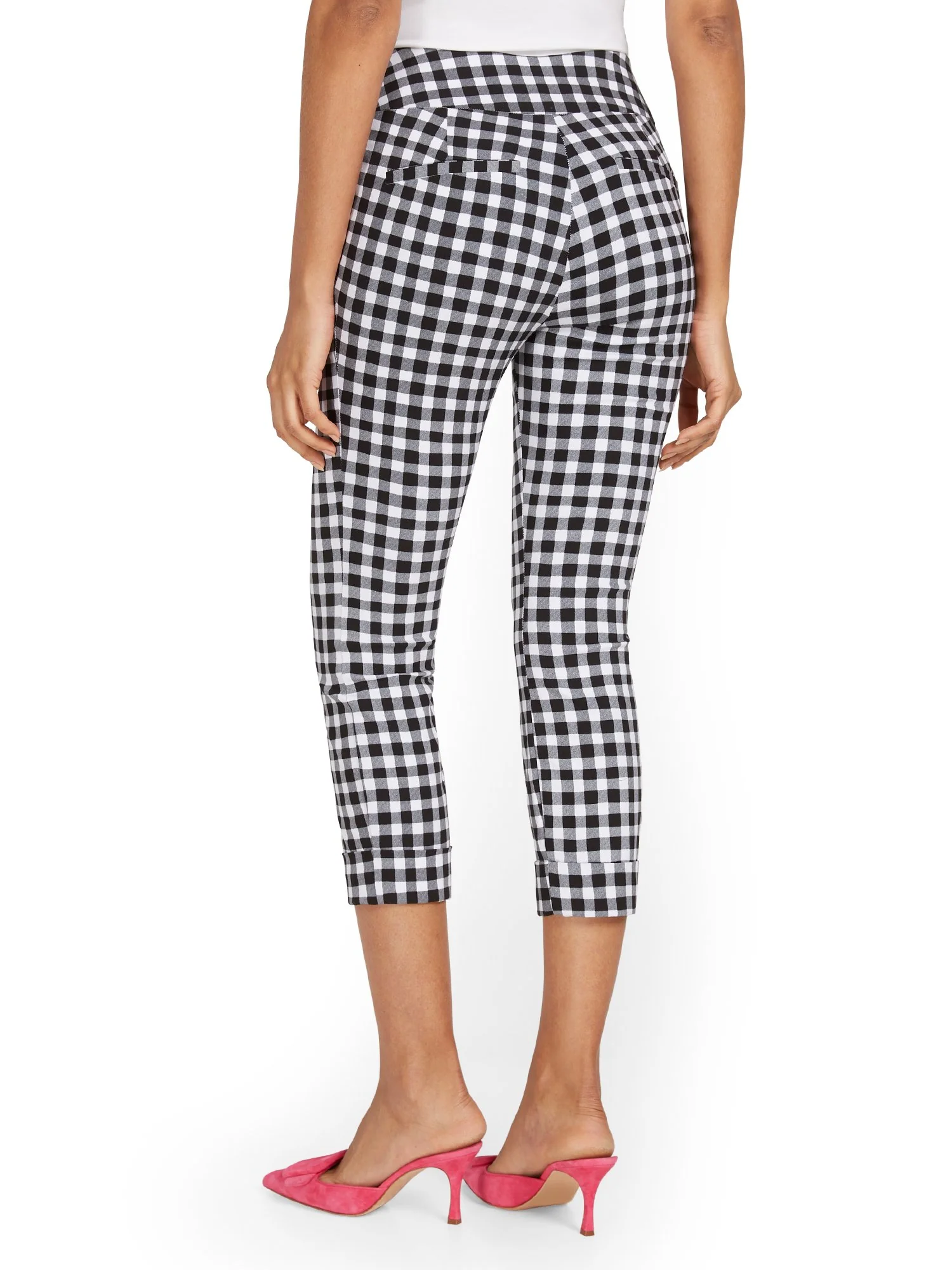 Whitney High-Waisted Pull-On Slim-Leg Capri Pant - Gingham - Image 3