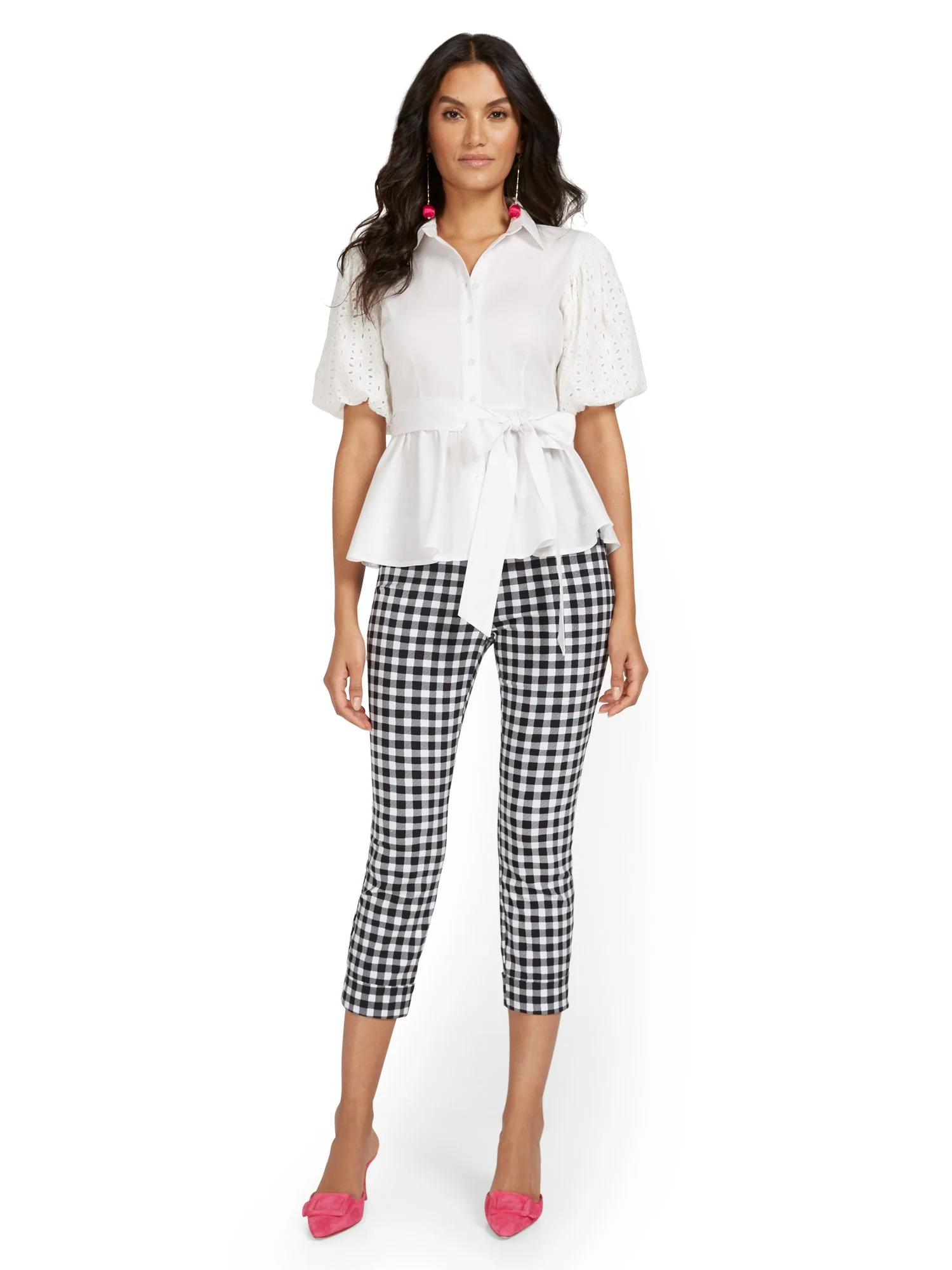 Whitney High-Waisted Pull-On Slim-Leg Capri Pant - Gingham - Image 4