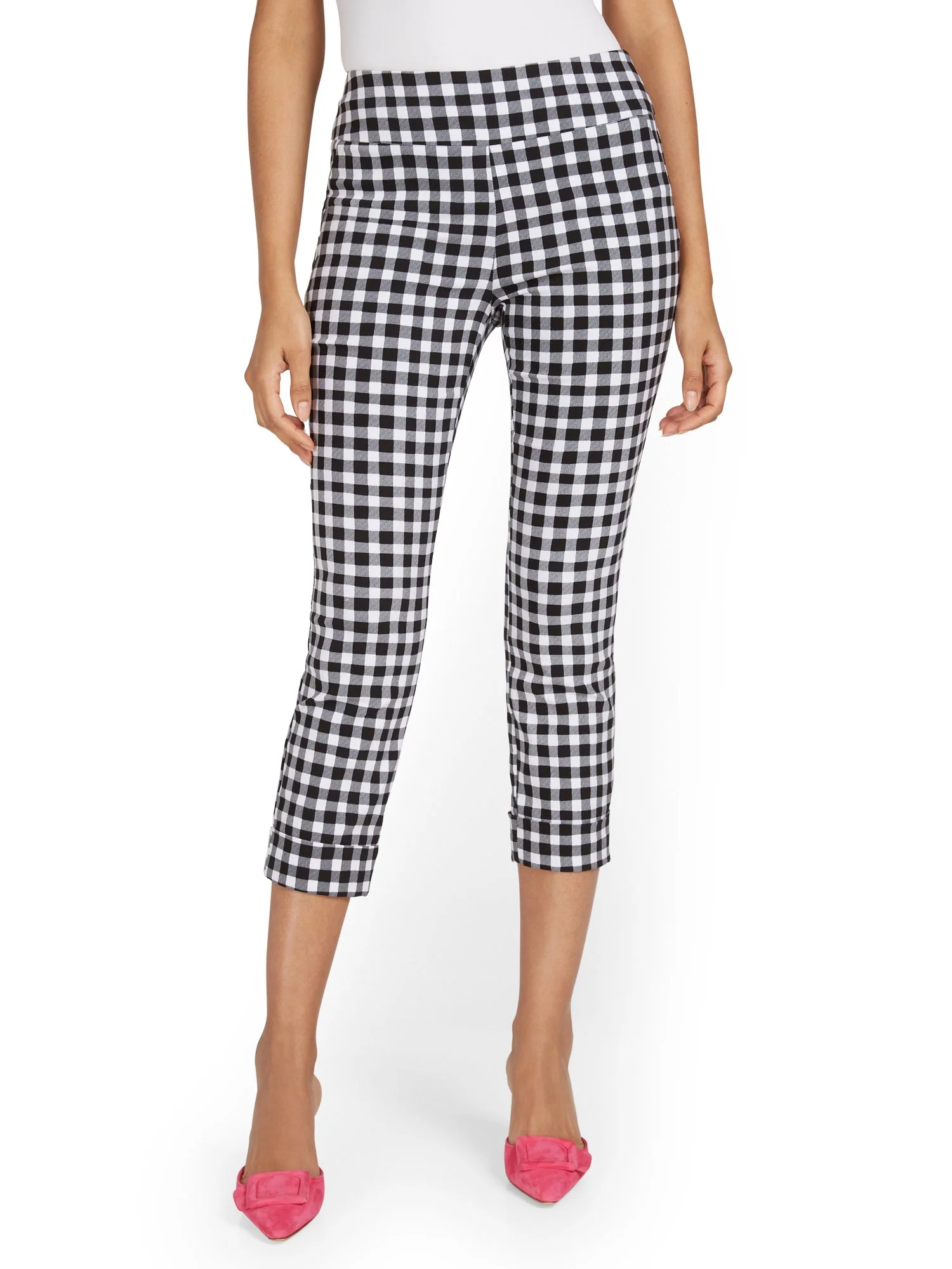 Whitney High-Waisted Pull-On Slim-Leg Capri Pant - Gingham - Image 5