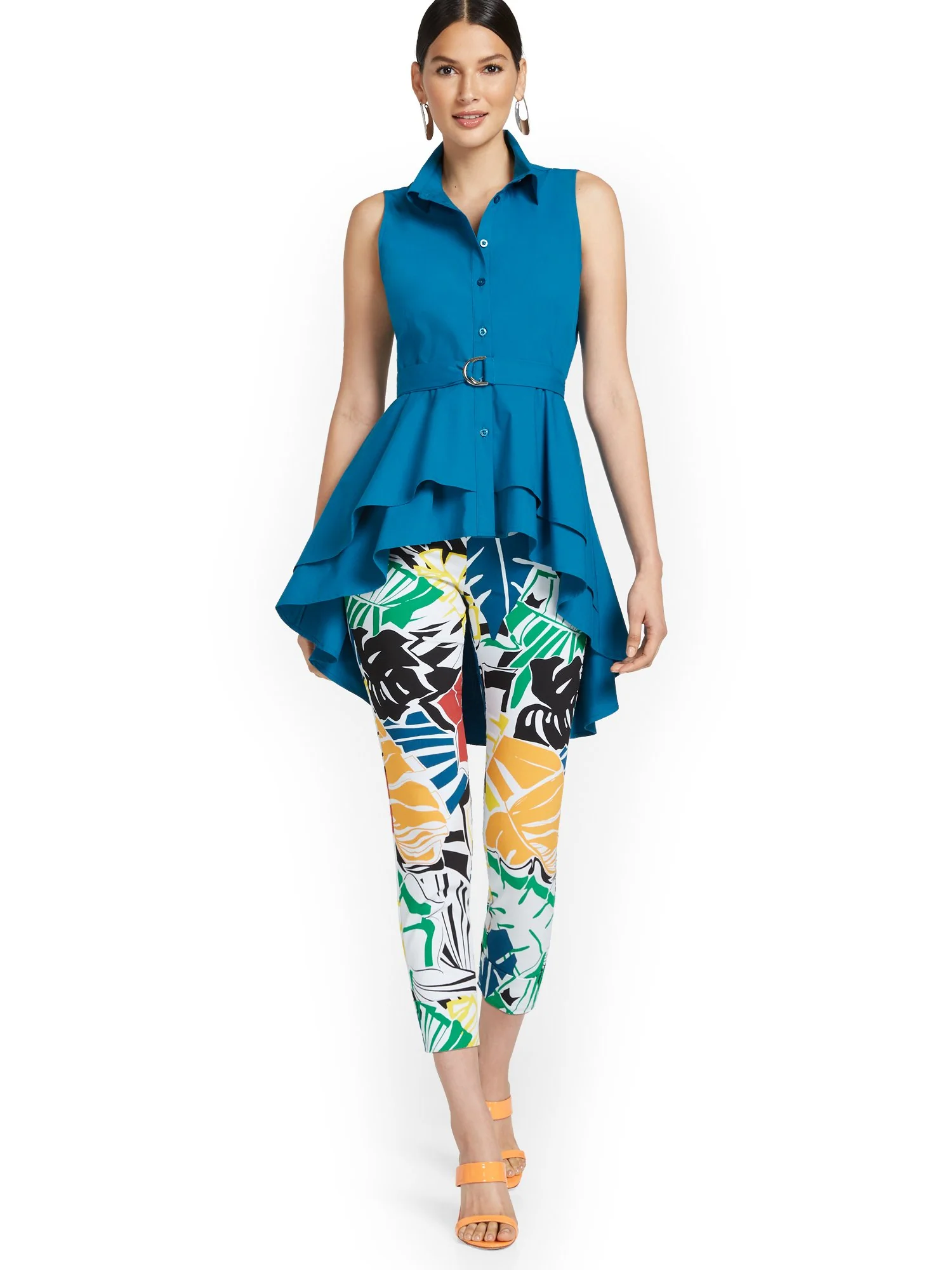 Whitney High-Waisted Pull-On Slim-Leg Capri Pant - Palm-Print - Image 4
