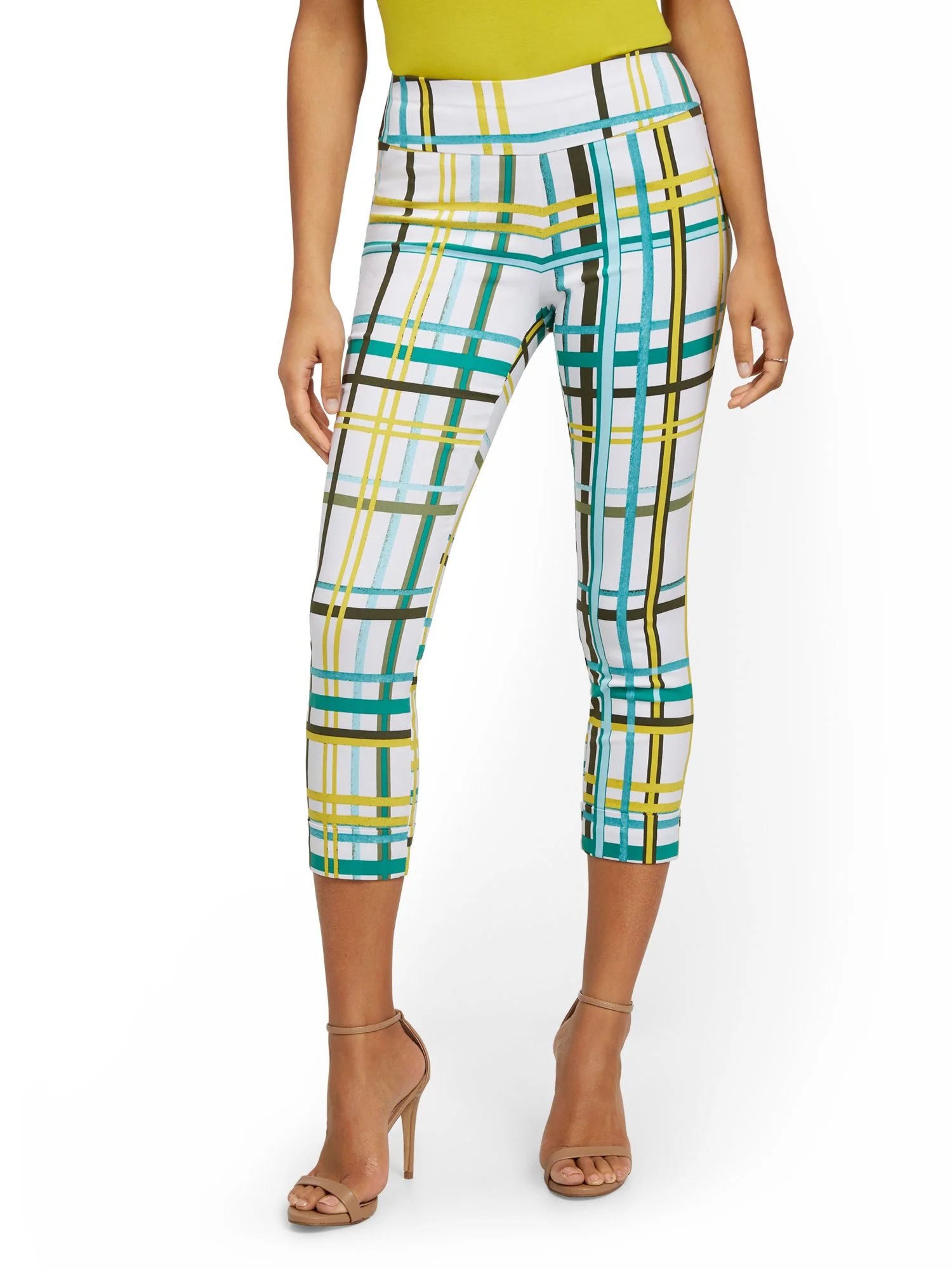 Whitney High-Waisted Pull-On Slim-Leg Capri Pant - Plaid - Image 5
