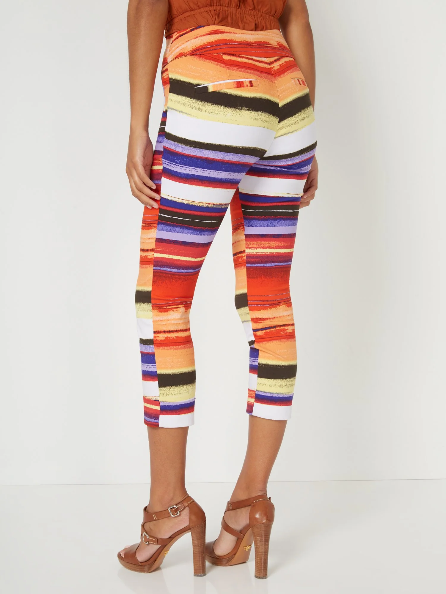 Whitney High-Waisted Pull-On Slim-Leg Capri Pant - Stripe - Image 3
