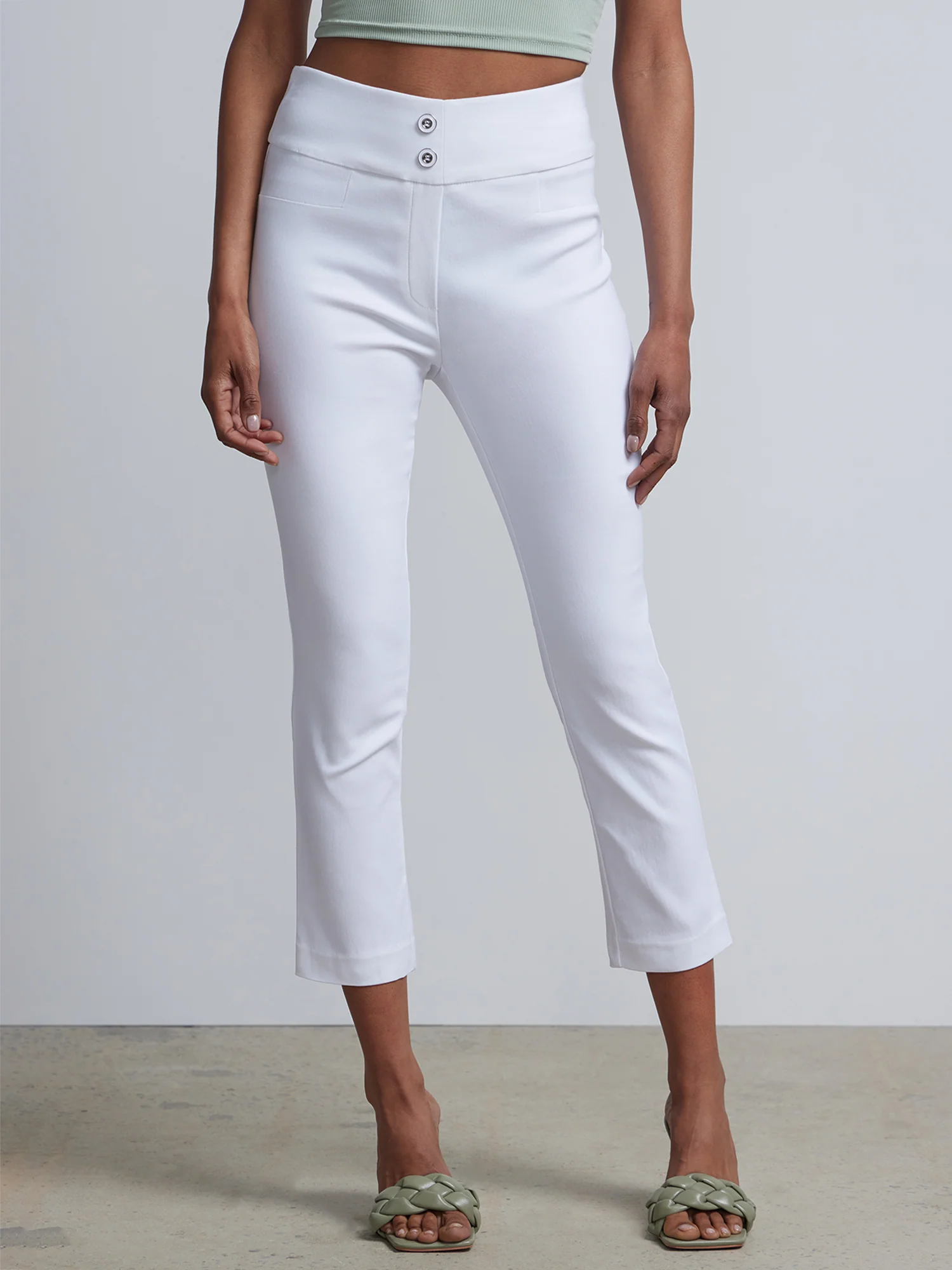 Whitney High-Waisted Pull-On Slim-Leg Capri Pant - White