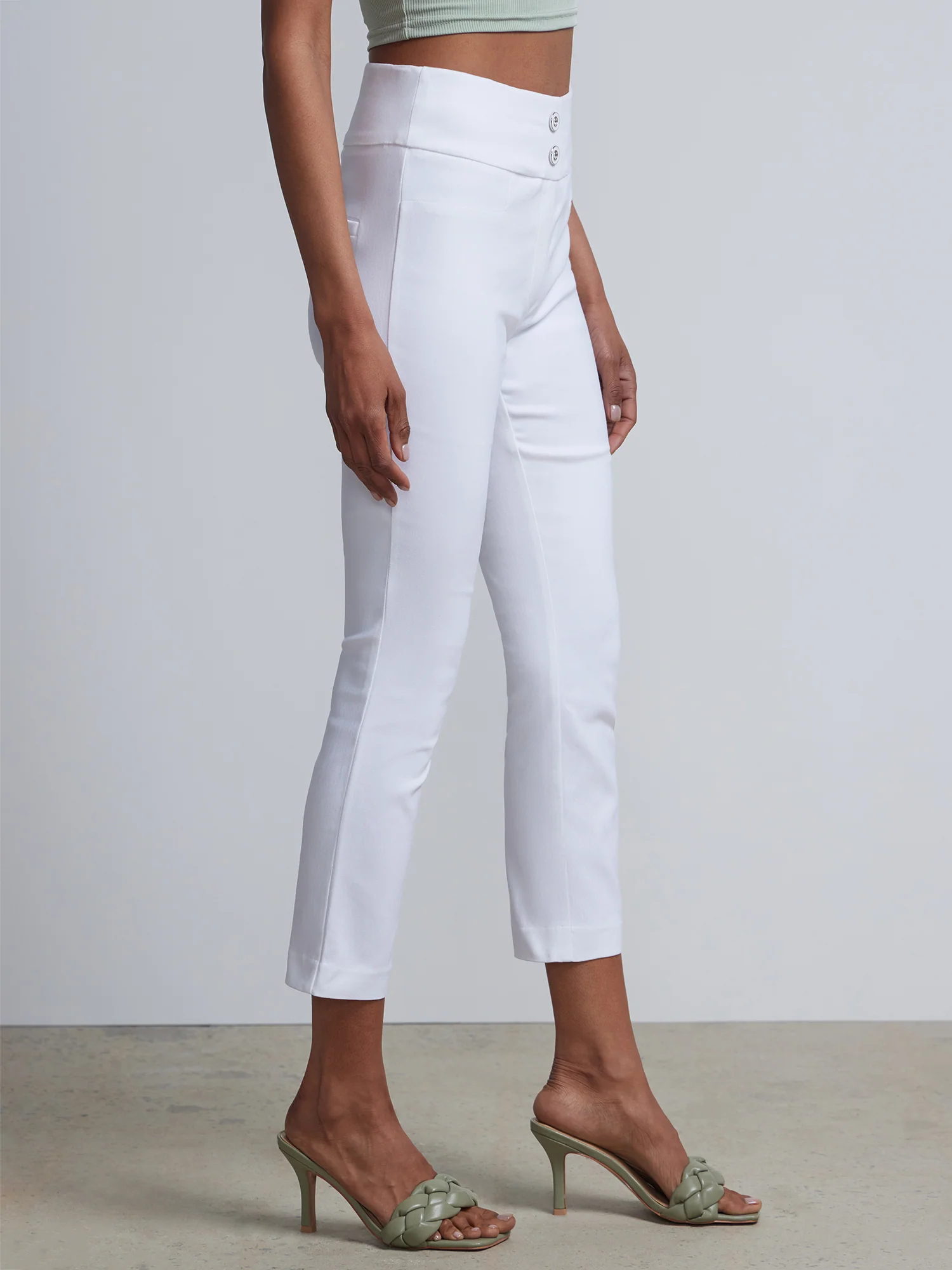 Whitney High-Waisted Pull-On Slim-Leg Capri Pant - White - Image 2