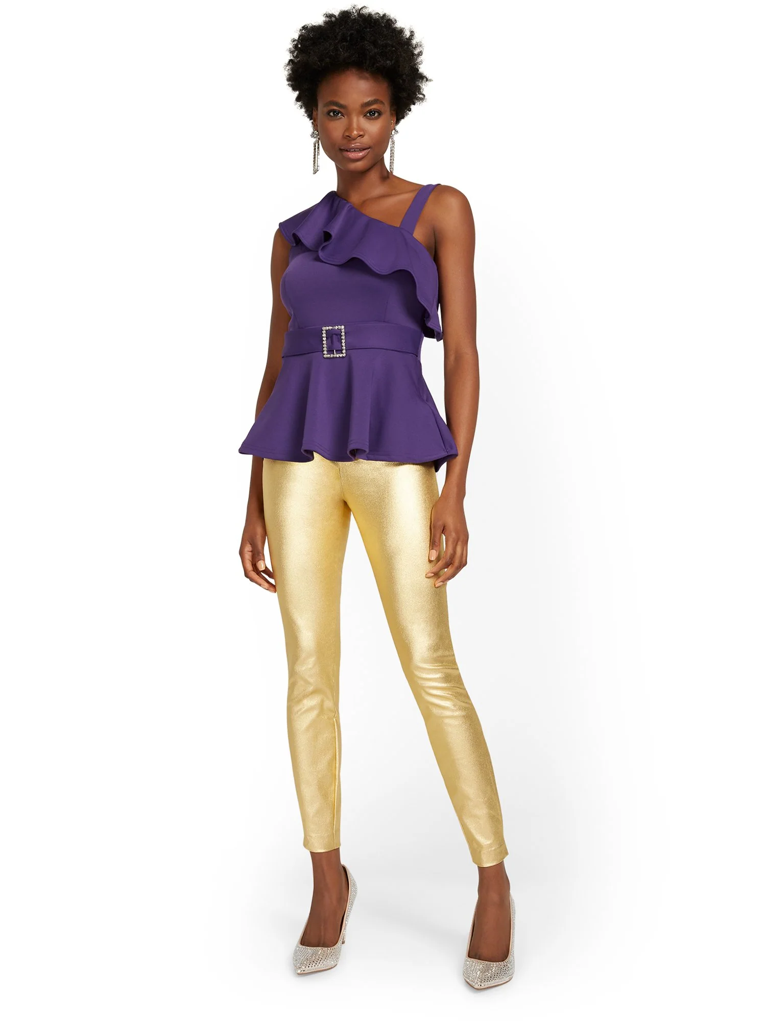 Whitney High-Waisted Pull-On Slim-Leg Pant - Metallic Gold - Image 4