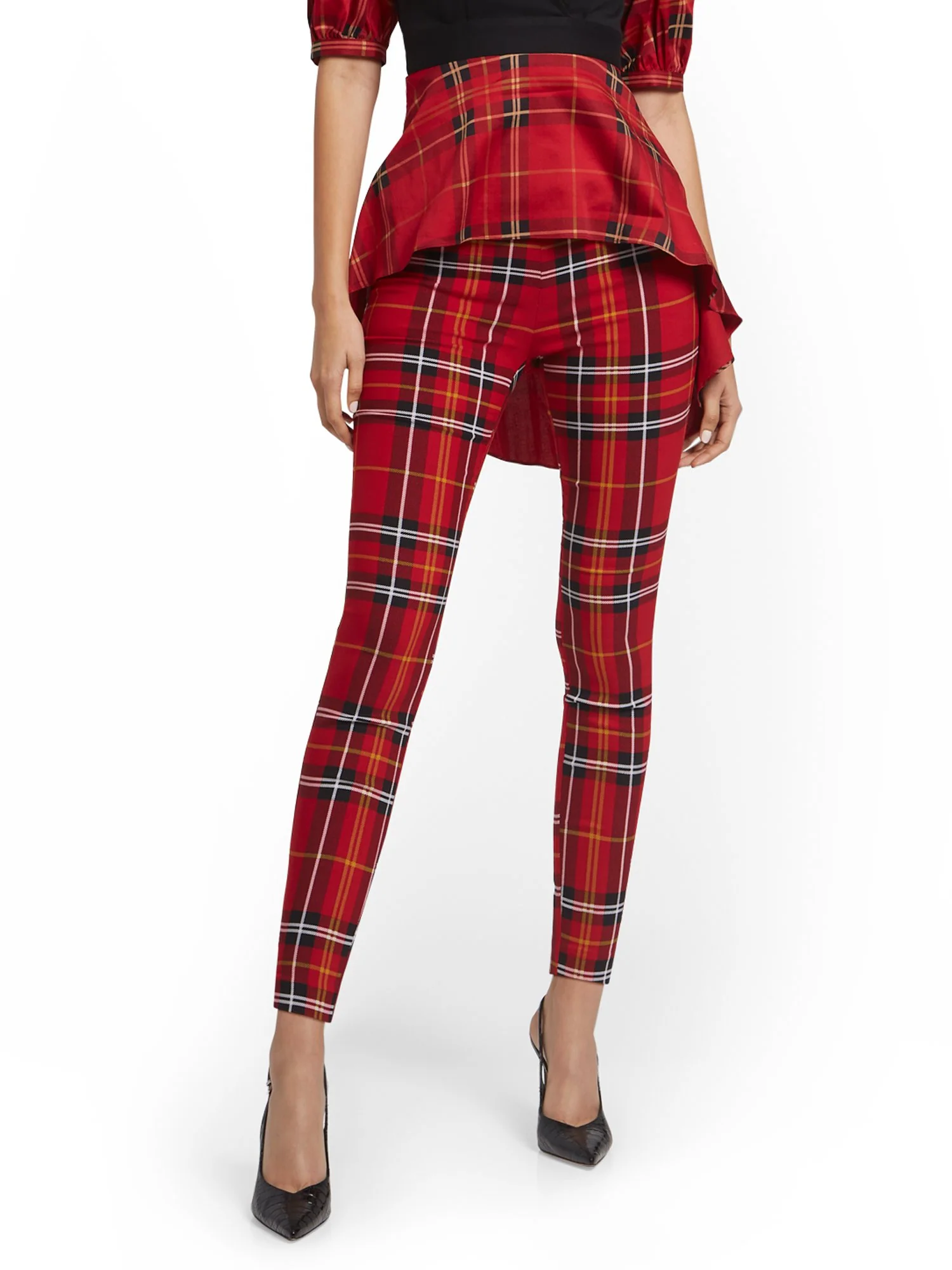 Whitney High-Waisted Pull-On Slim-Leg Pant - Plaid - Image 8