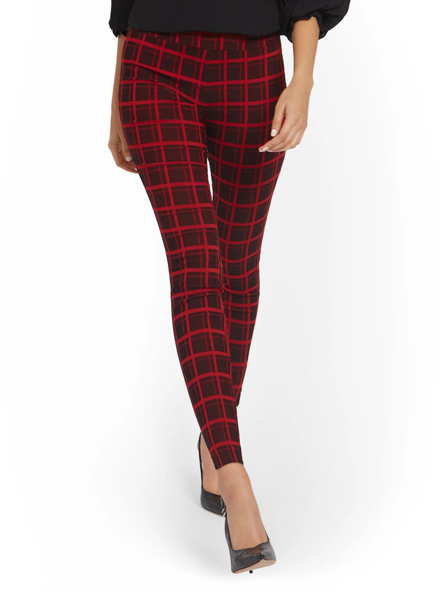 Whitney High-Waisted Pull-On Slim-Leg Pant - Plaid