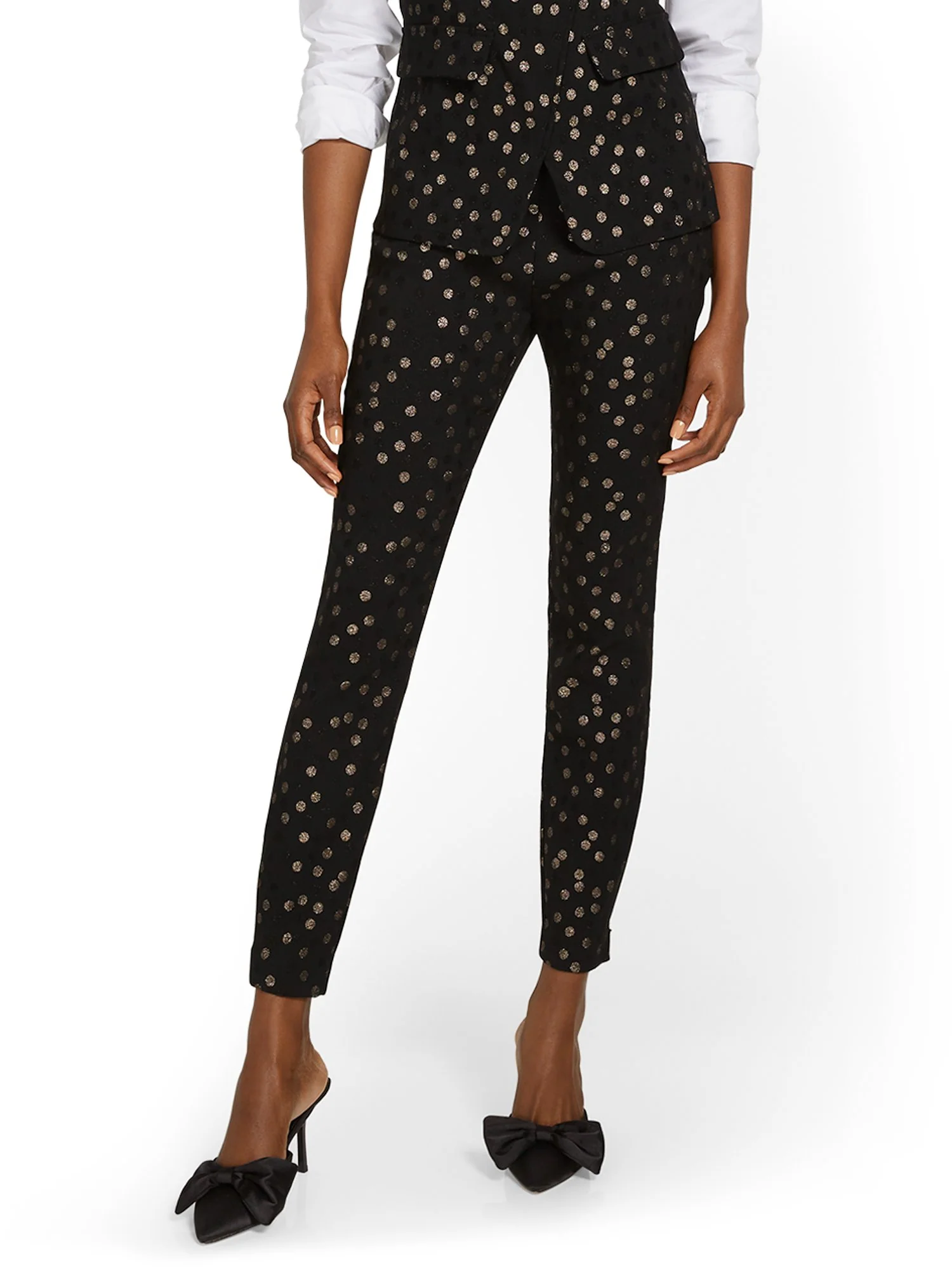 Whitney High-Waisted Pull-On Slim-Leg Pant - Polka Dot
