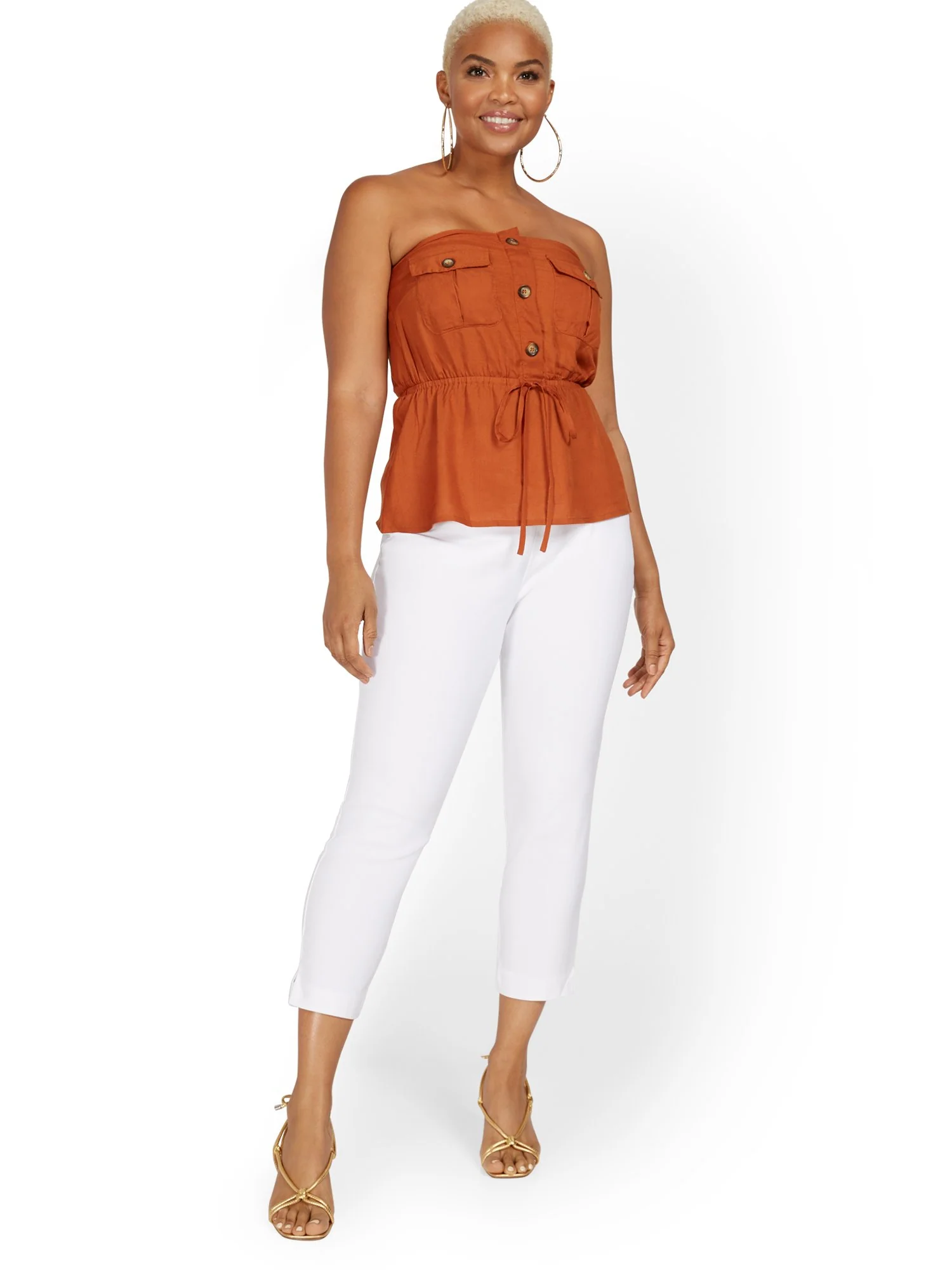 Whitney High-Waisted Tummy Control Pull-On Slim-Leg Capri Pant - White - Image 4