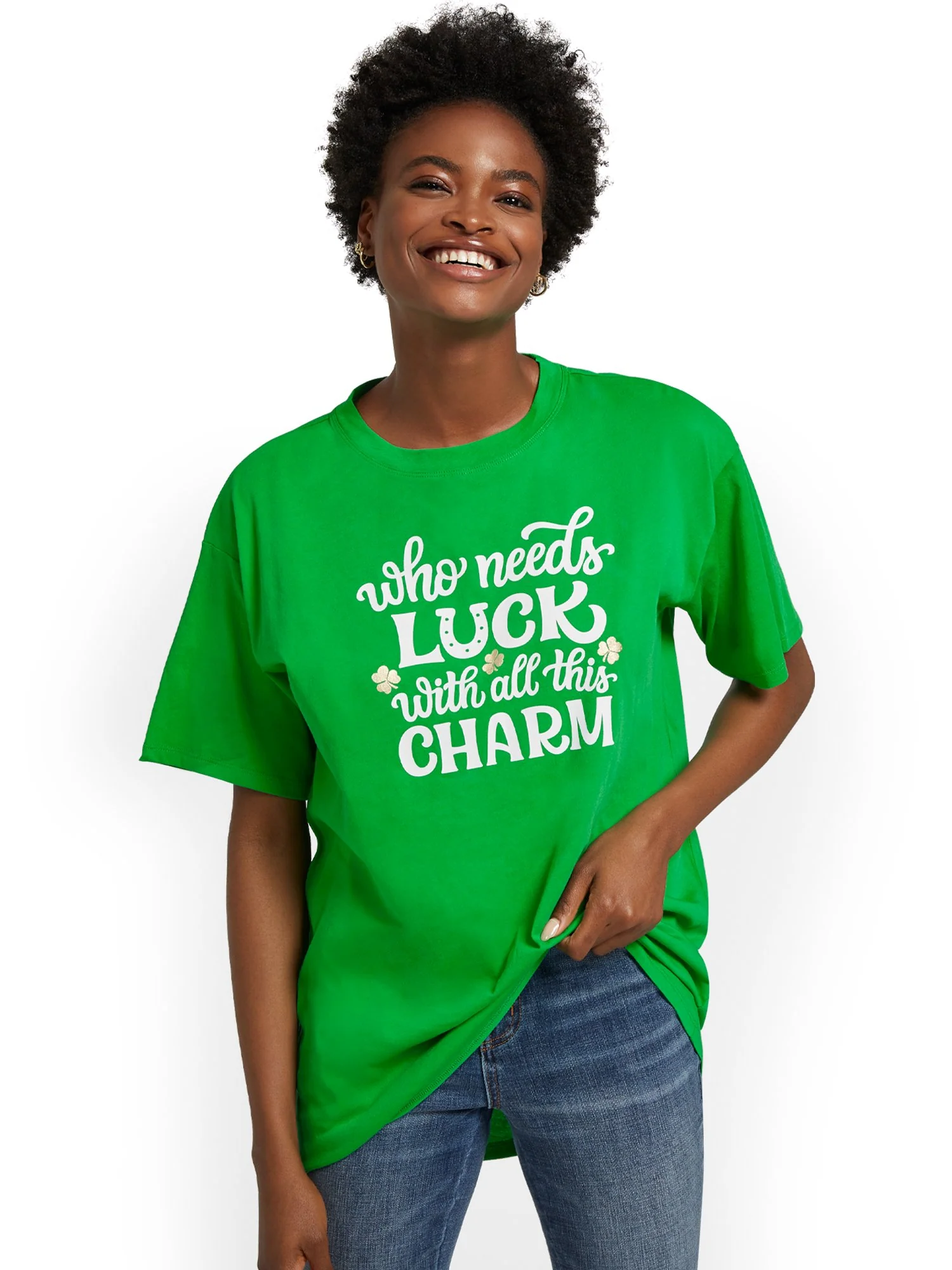 Who Needs Luck Oversized Graphic Tee - Image 2