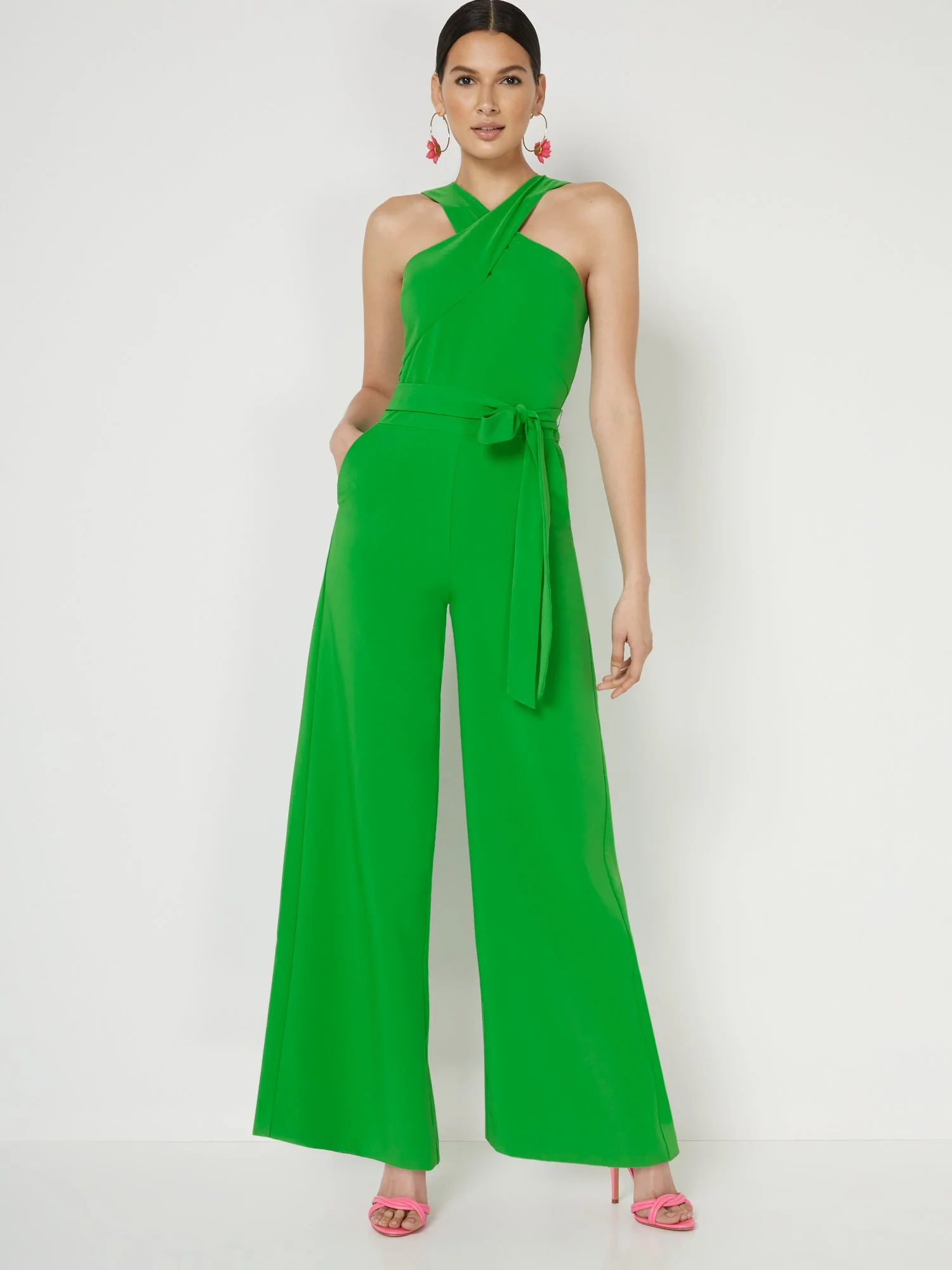 Wide-Leg Cross-Front Jumpsuit