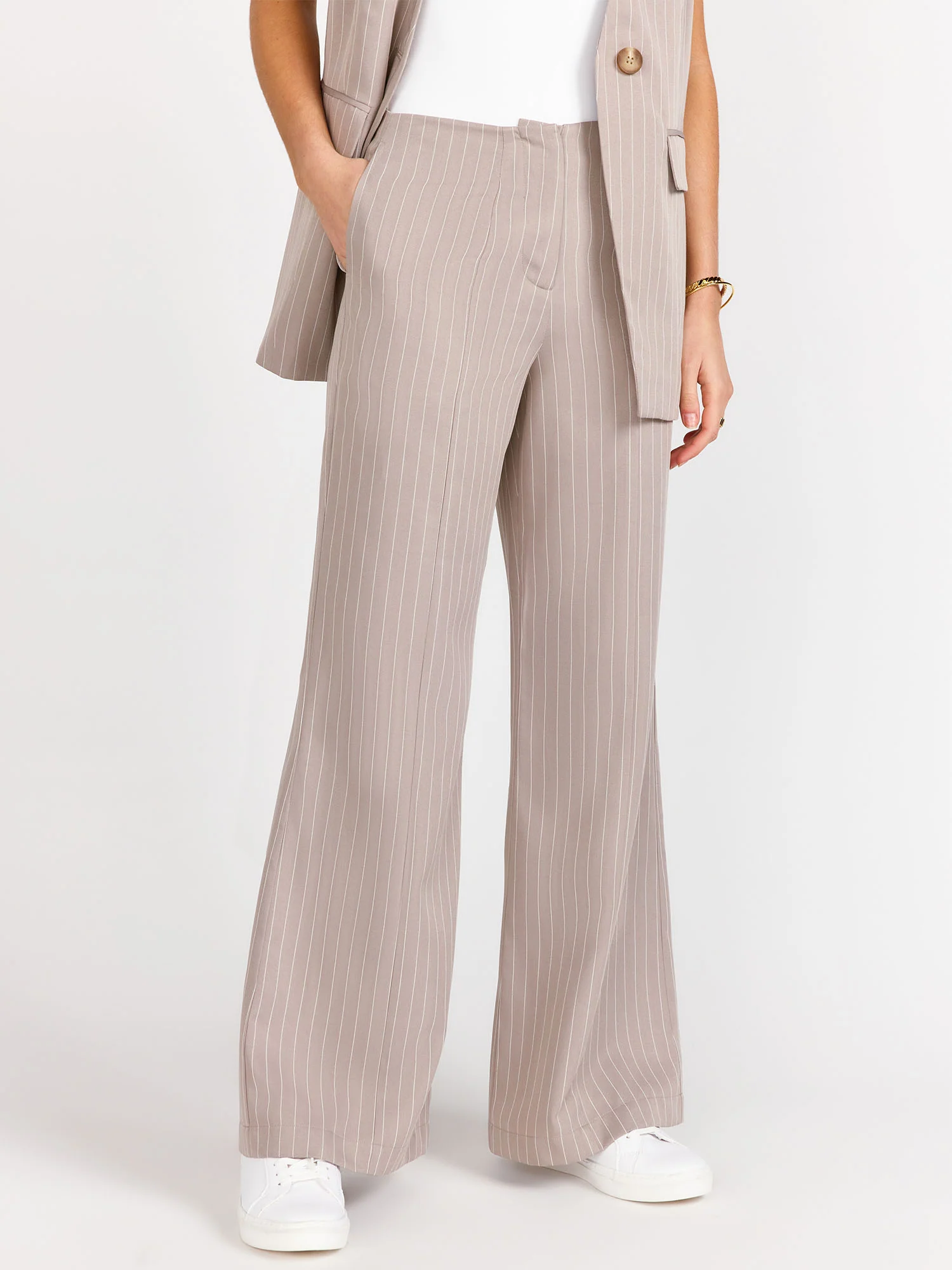 Wide Leg Woven Pinstripe Pant - Crescent - Image 2