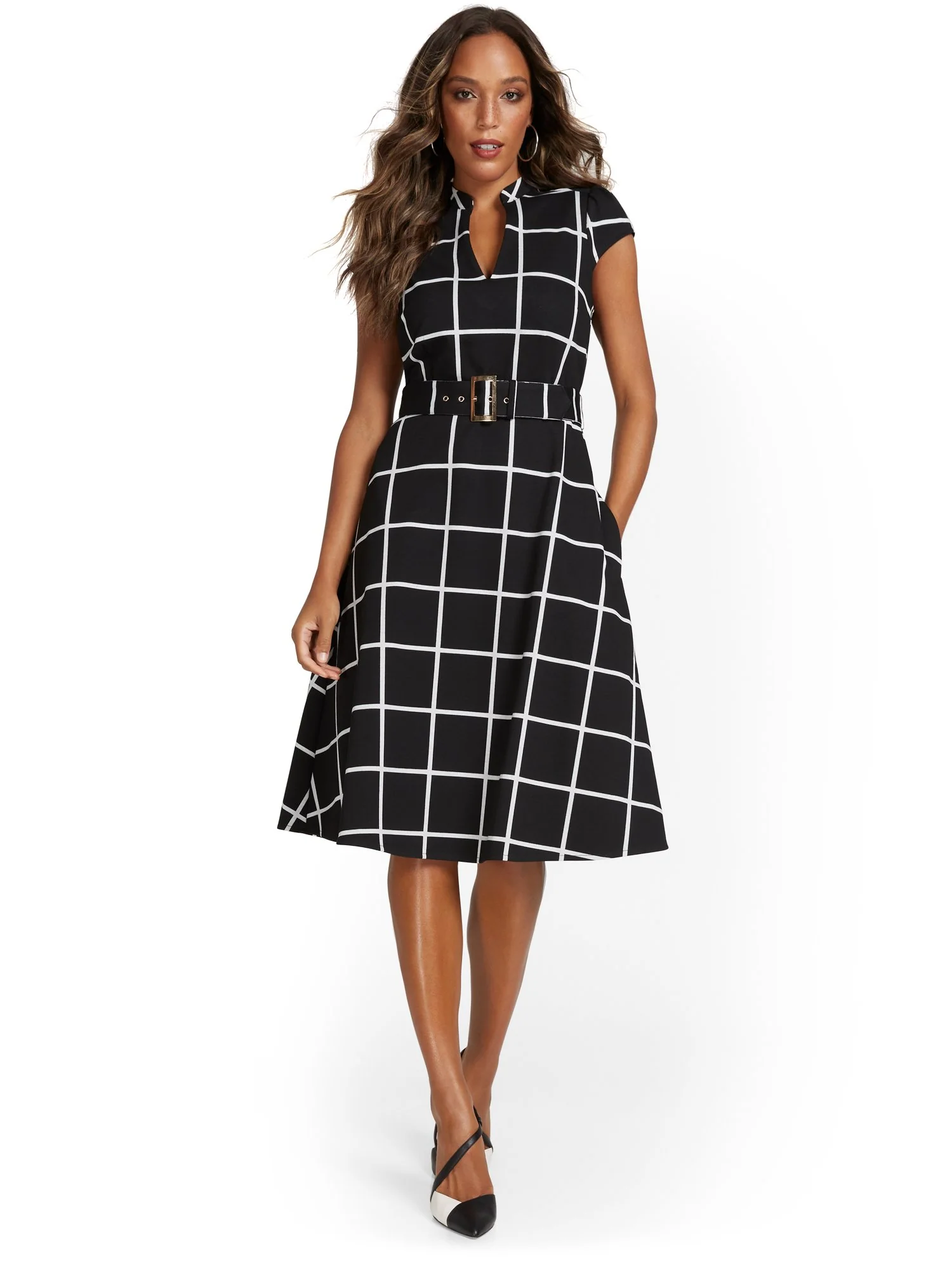 Windowpane-Print Flare Dress - Superflex - Image 2