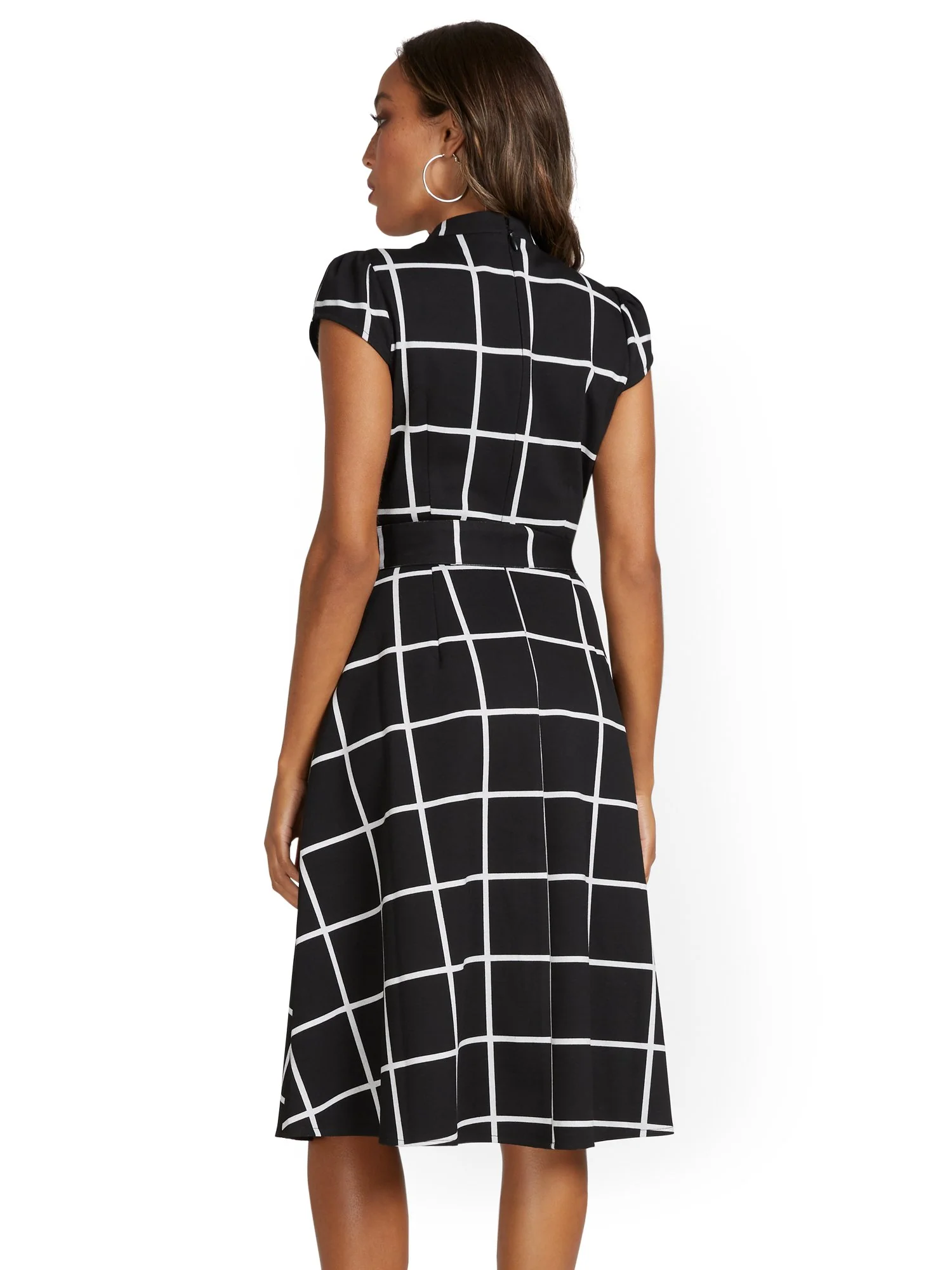 Windowpane-Print Flare Dress - Superflex - Image 3