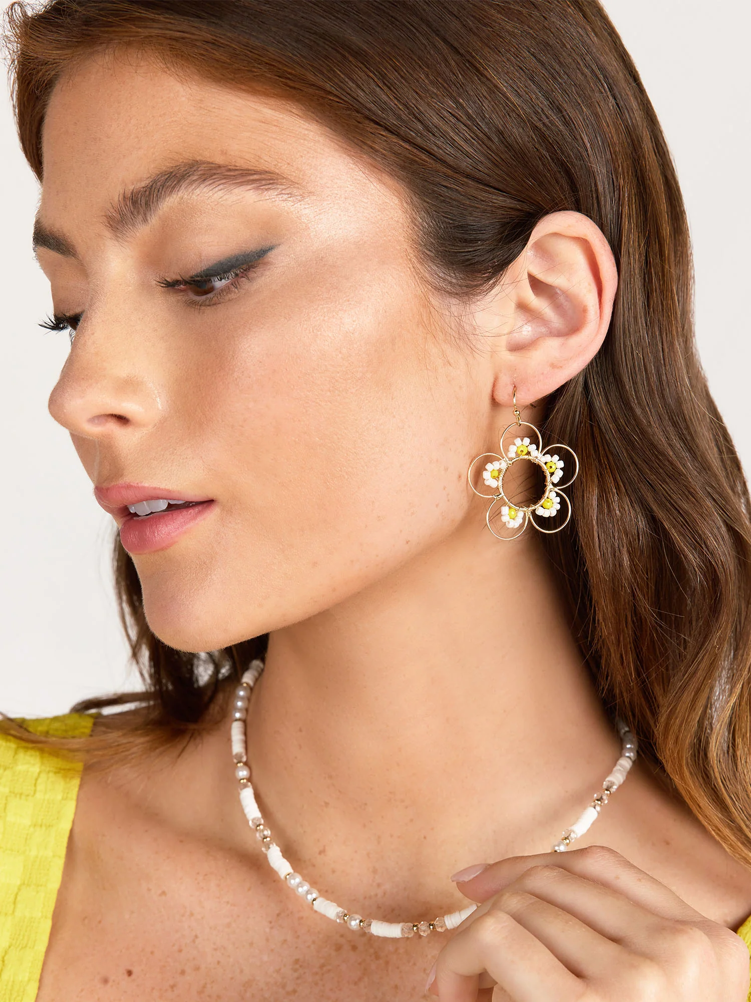 Wire Beaded Floral Drop Earring - Image 3