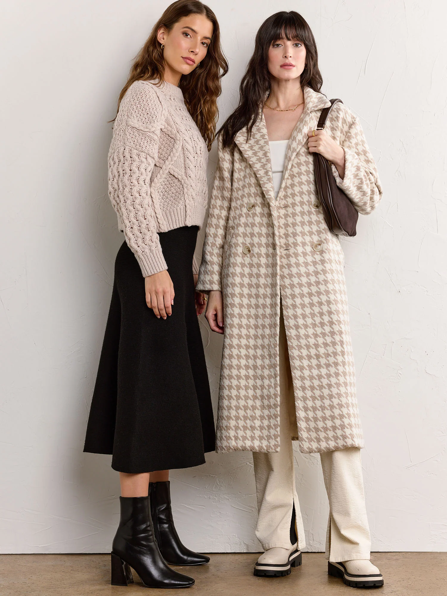 Wool Blend Houndstooth Duster Coat - Fore Collection - Image 4