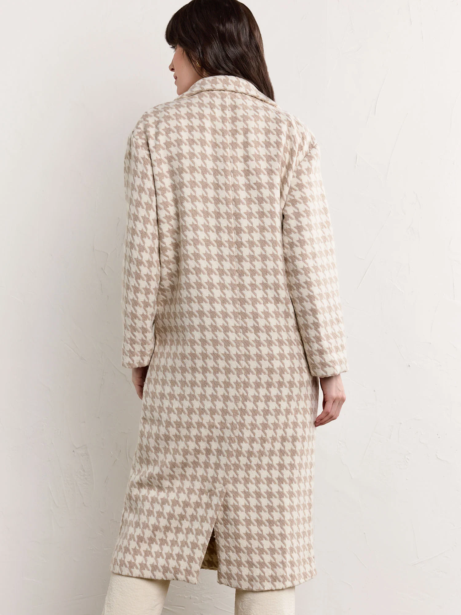 Wool Blend Houndstooth Duster Coat - Fore Collection - Image 6