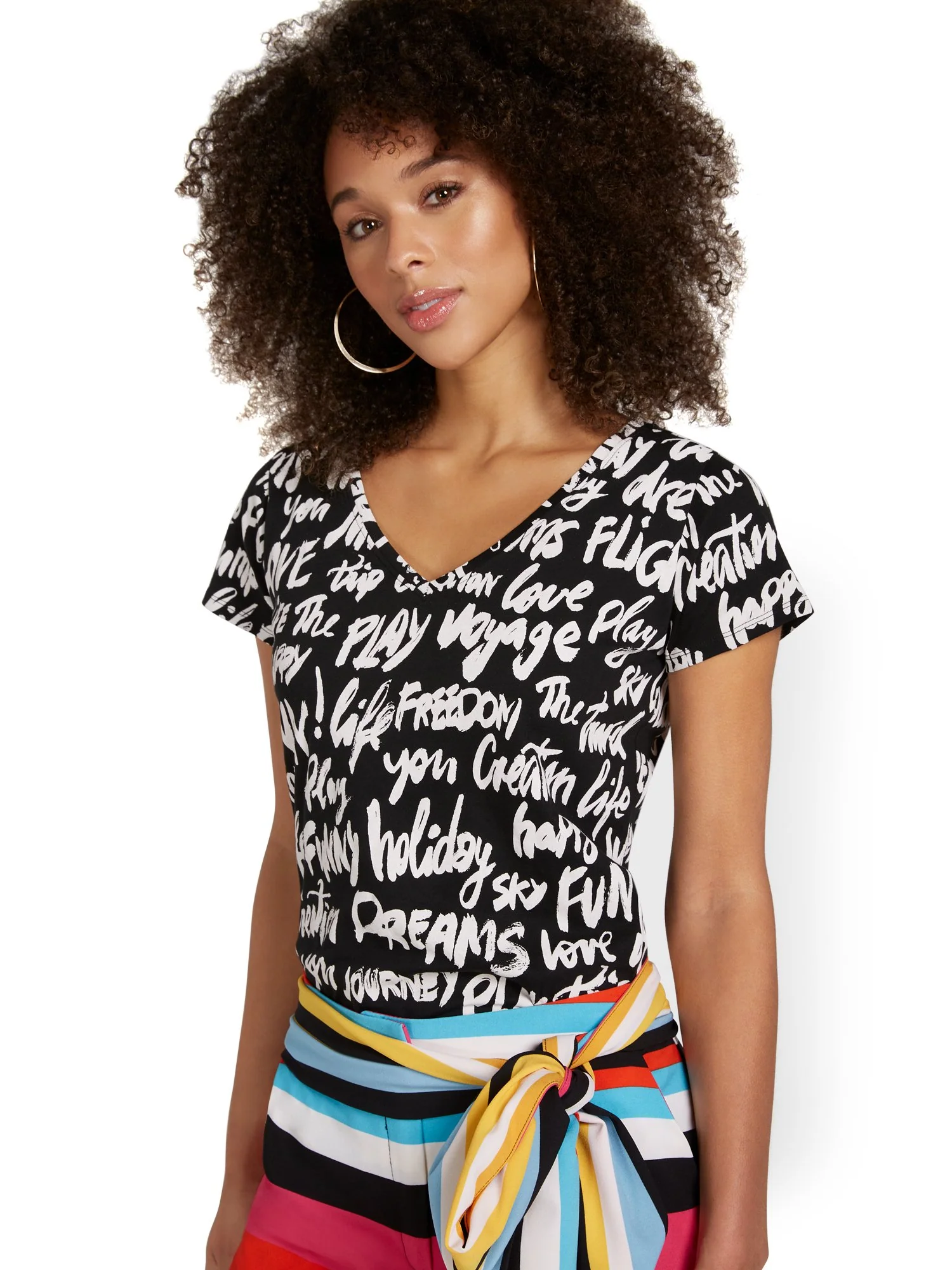 Word Graffiti V-Neck Perfect Tee - Image 2