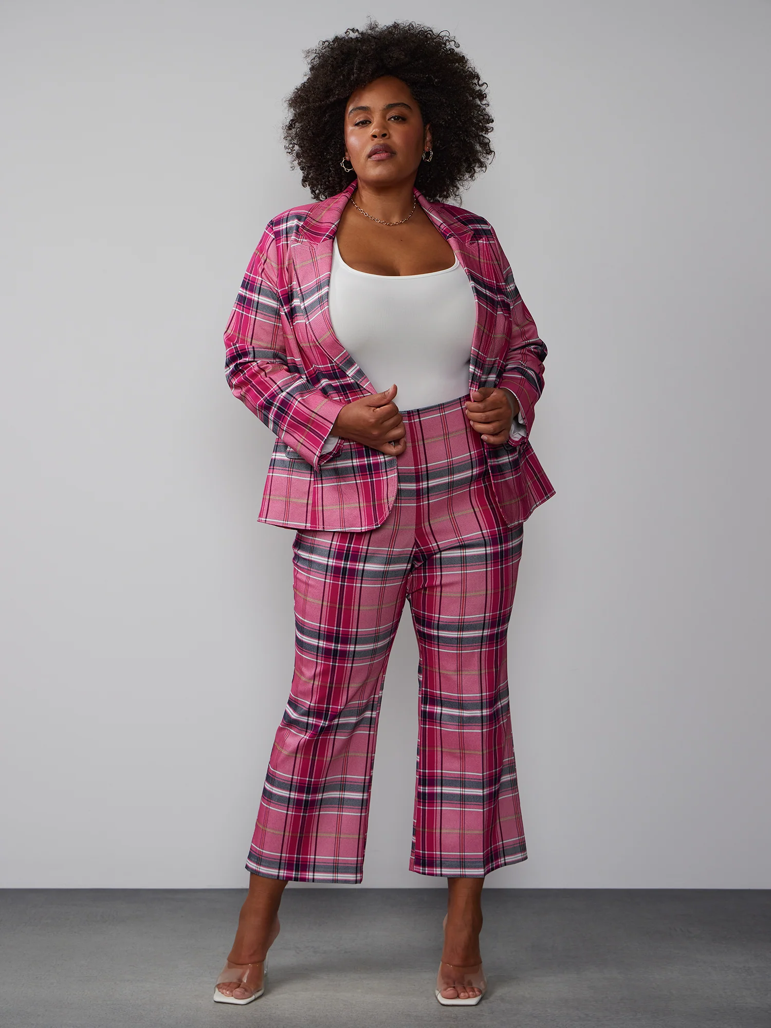 Plus Yarn Dyed Plaid Blazer - Image 4