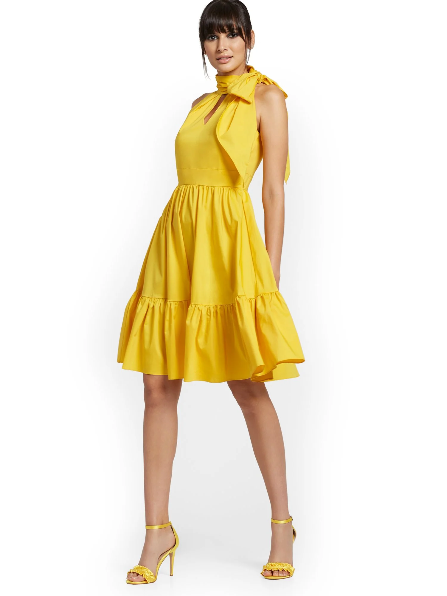 Yellow Bow-Neck Halter Dress - Image 2