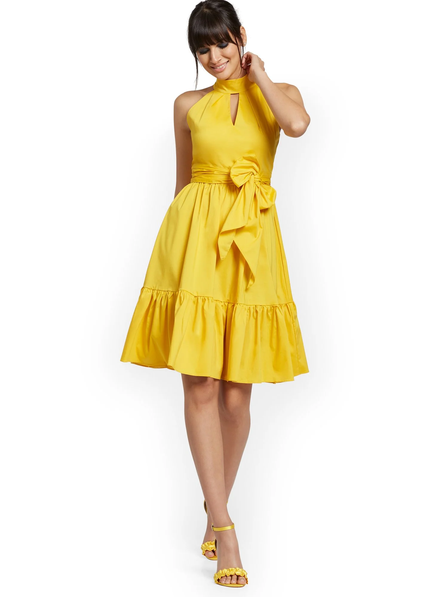 Yellow Bow-Neck Halter Dress - Image 4