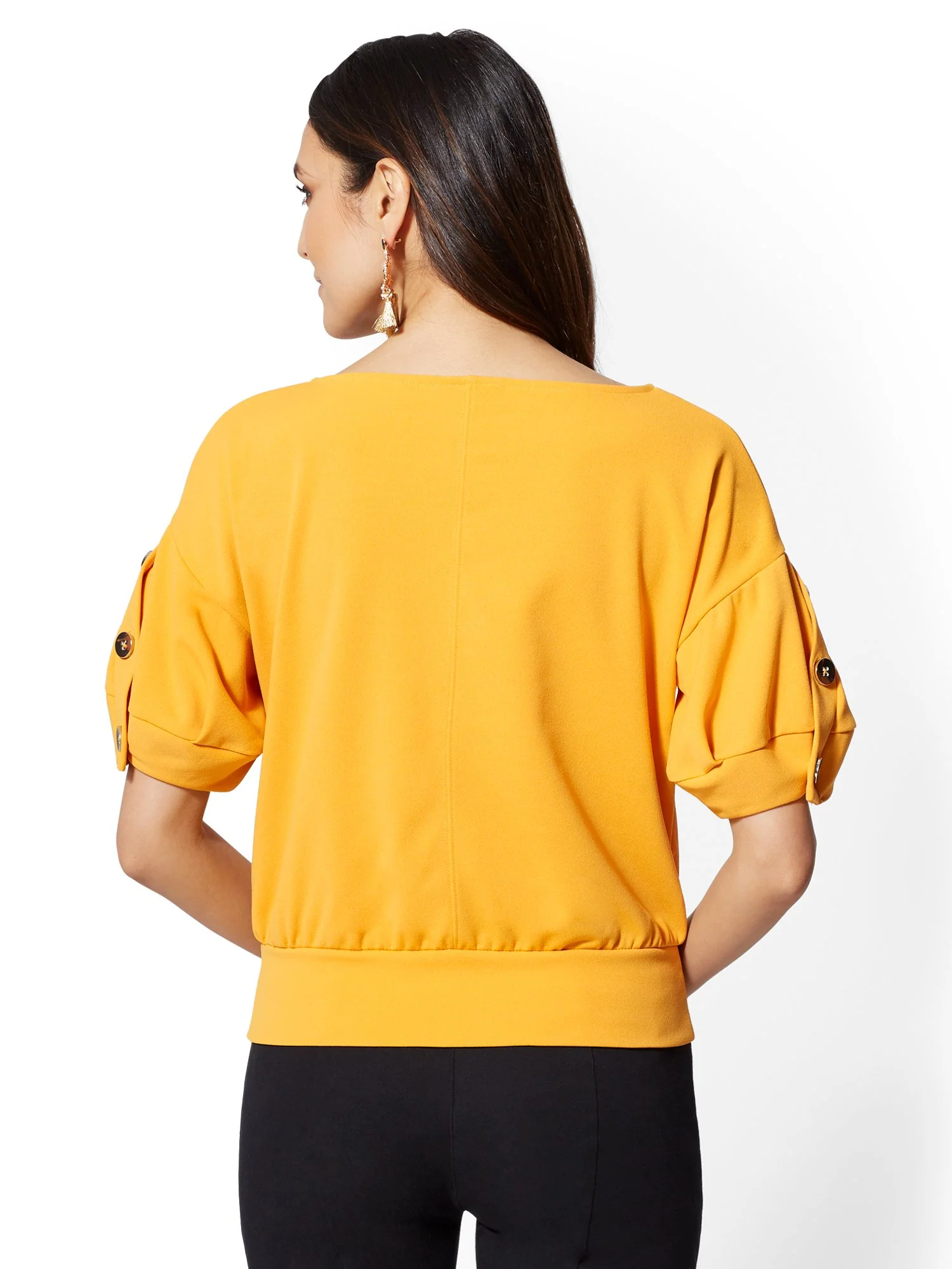 Yellow Button-Sleeve Top - 7th Avenue - Image 3