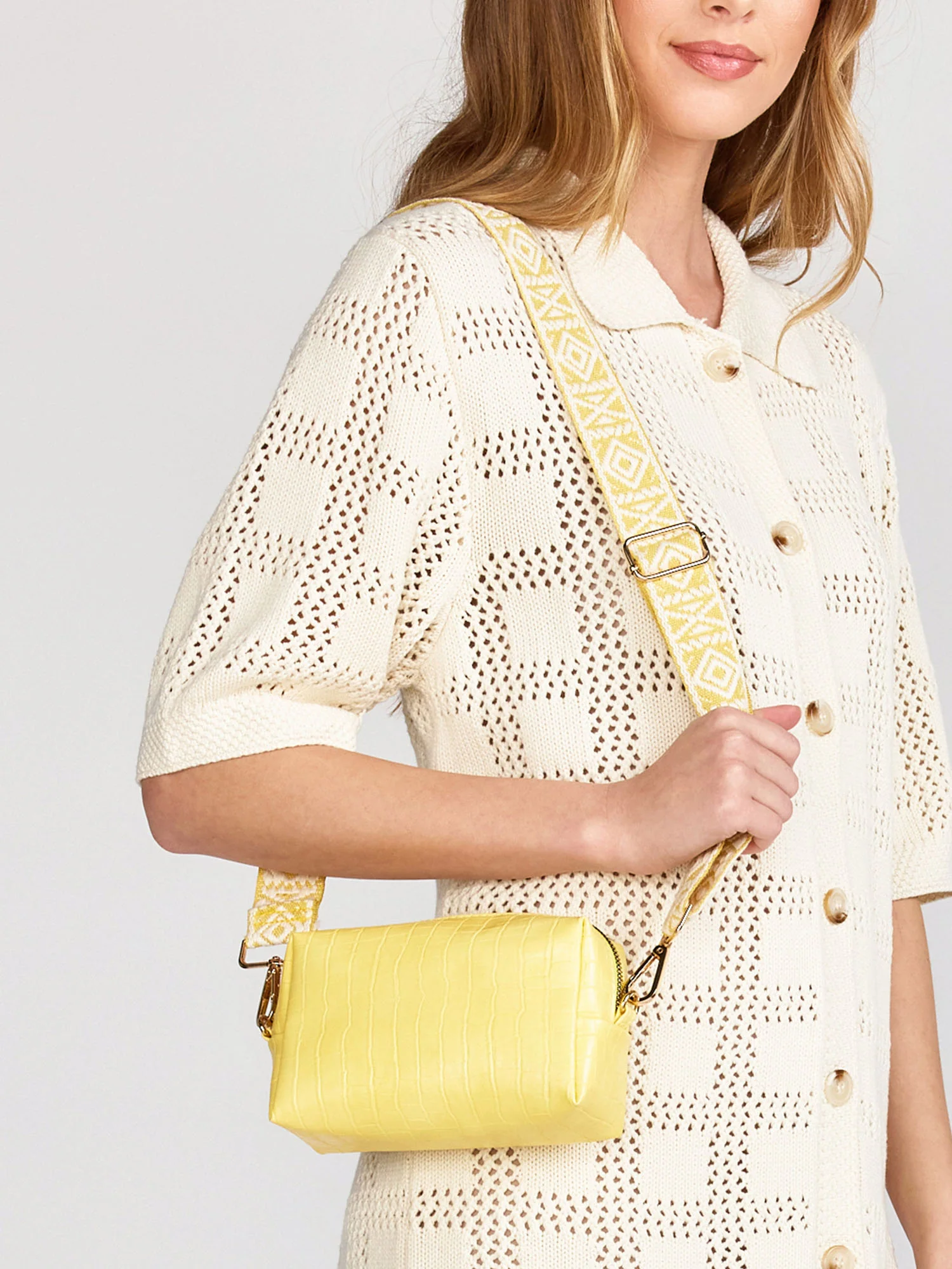 Yellow Croc-Embossed Crossbody Bag