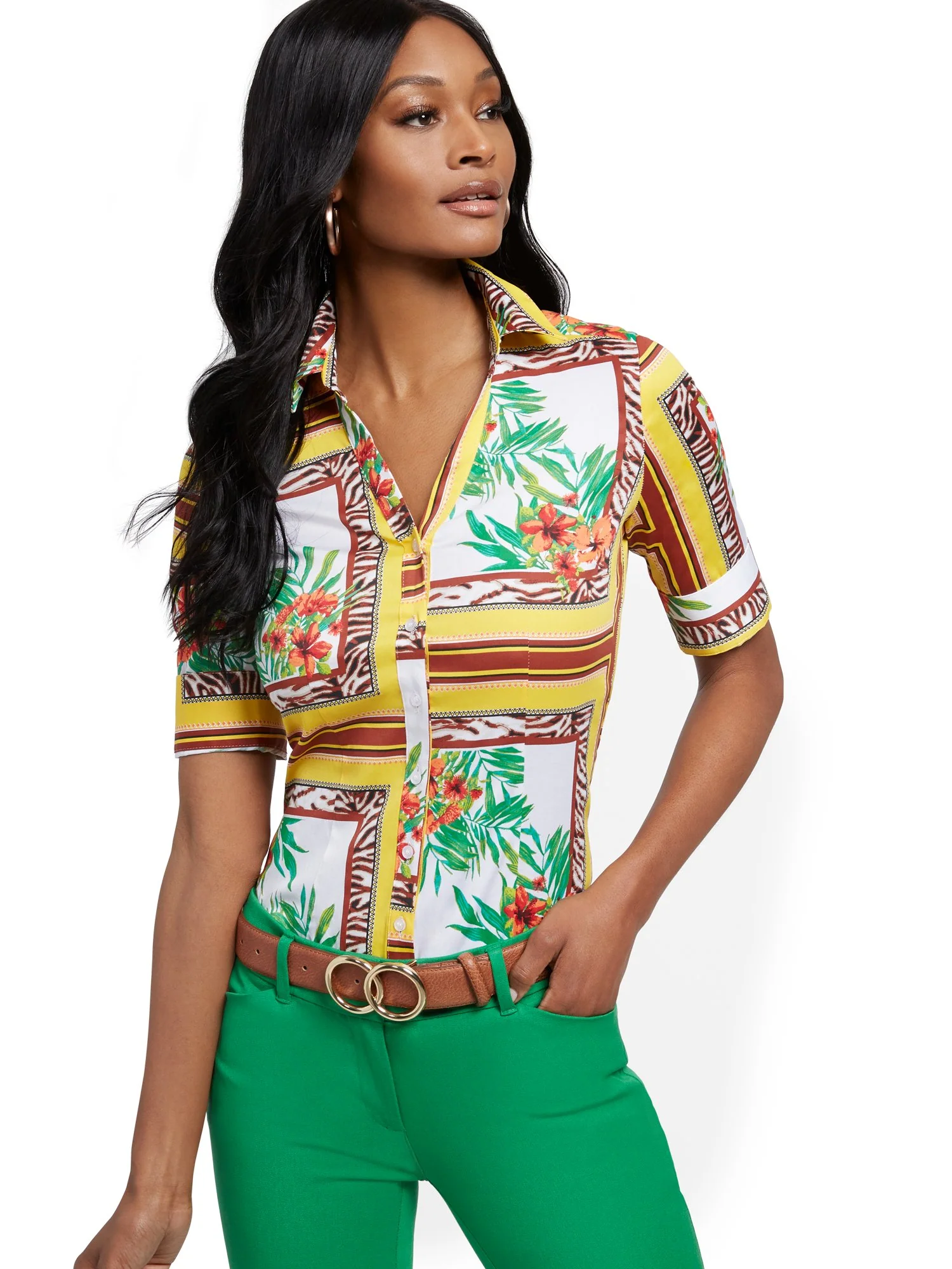 Yellow Madison Stretch Shirt - Secret Snap - 7th Avenue