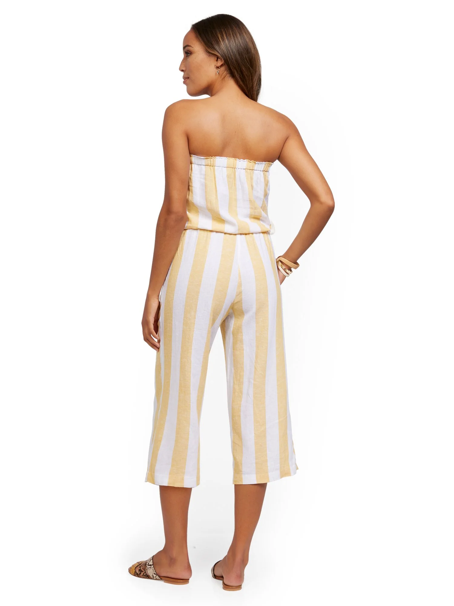 Yellow Stripe Linen Jumpsuit - Image 3
