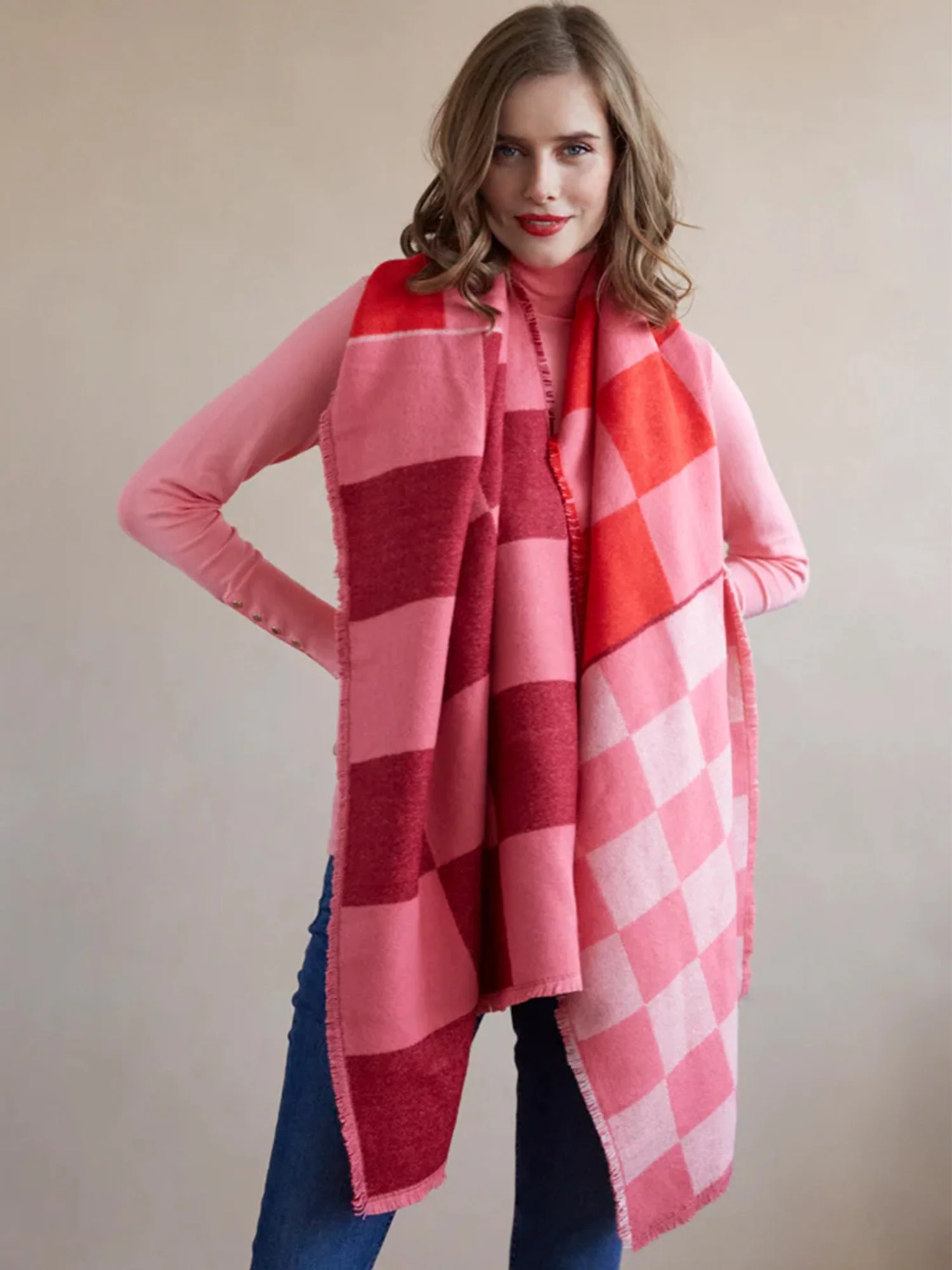Shiraleah Yule Check Winter Scarf, Pink and Red - Brands We Love - Image 4