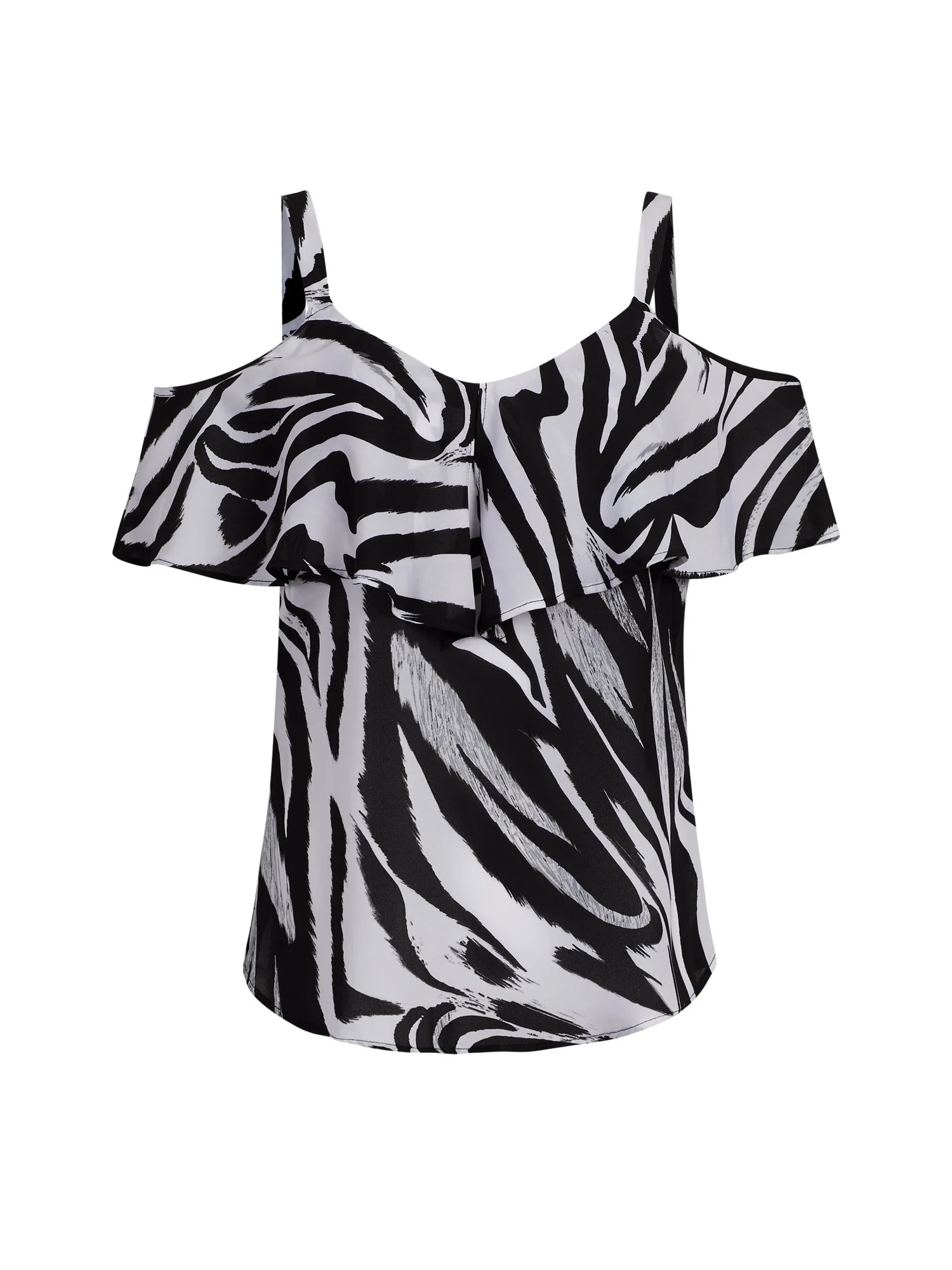 Zebra-Print Ruffled Cold-Shoulder Top - 7th Avenue - Image 2