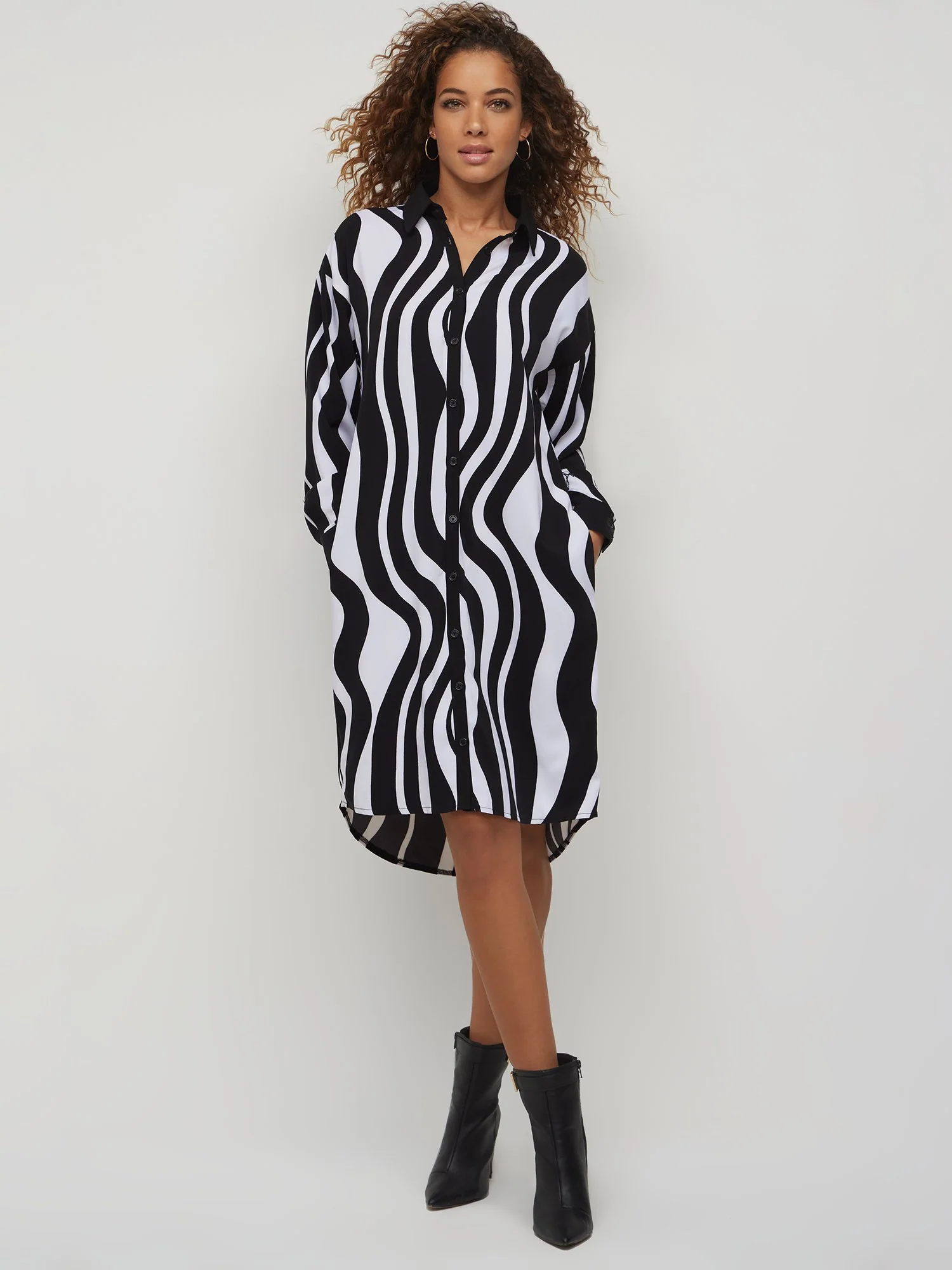 Zebra-Print Waist-Tie Shirt Dress - Image 3
