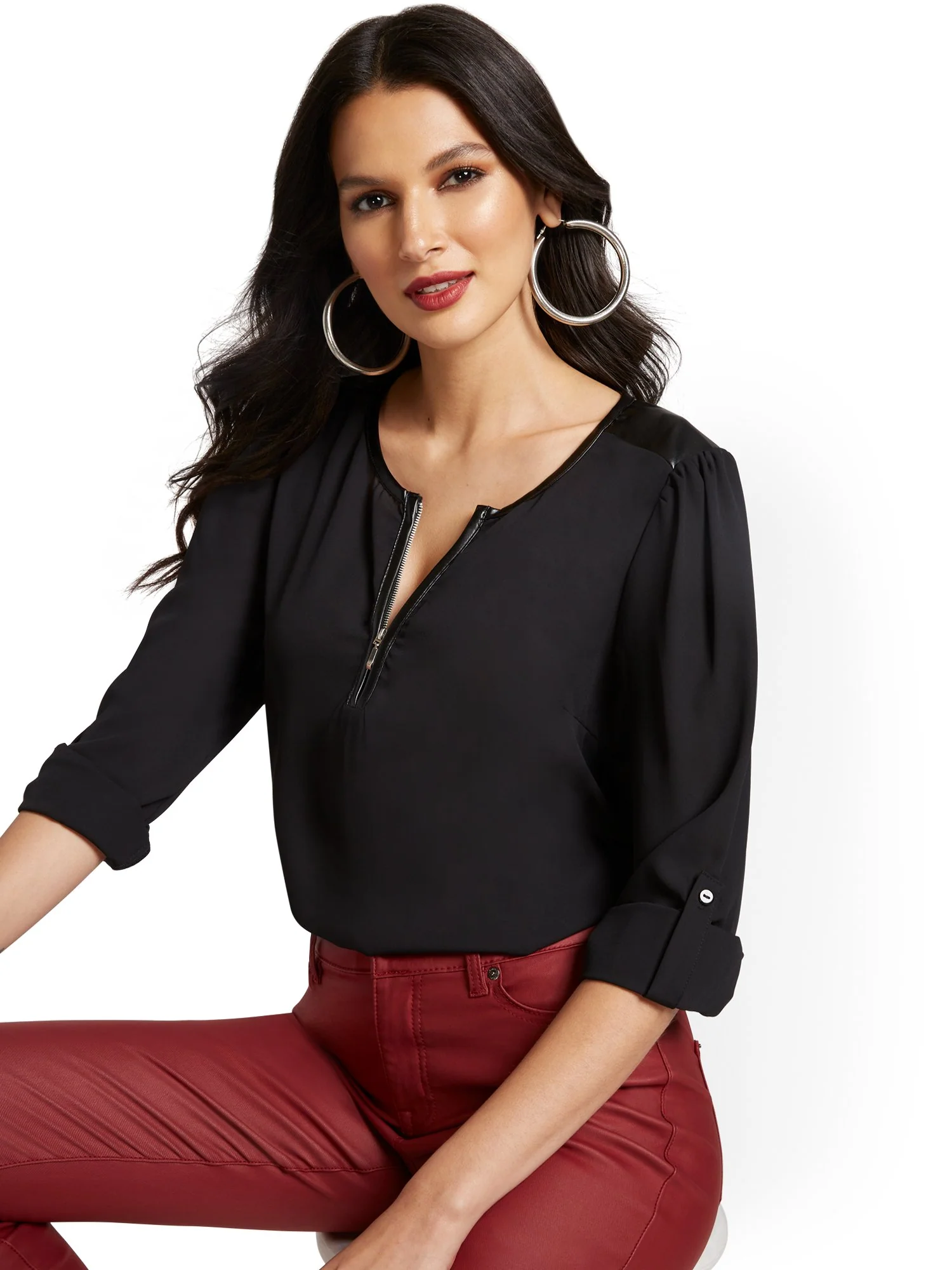 Zip-Front Blouse