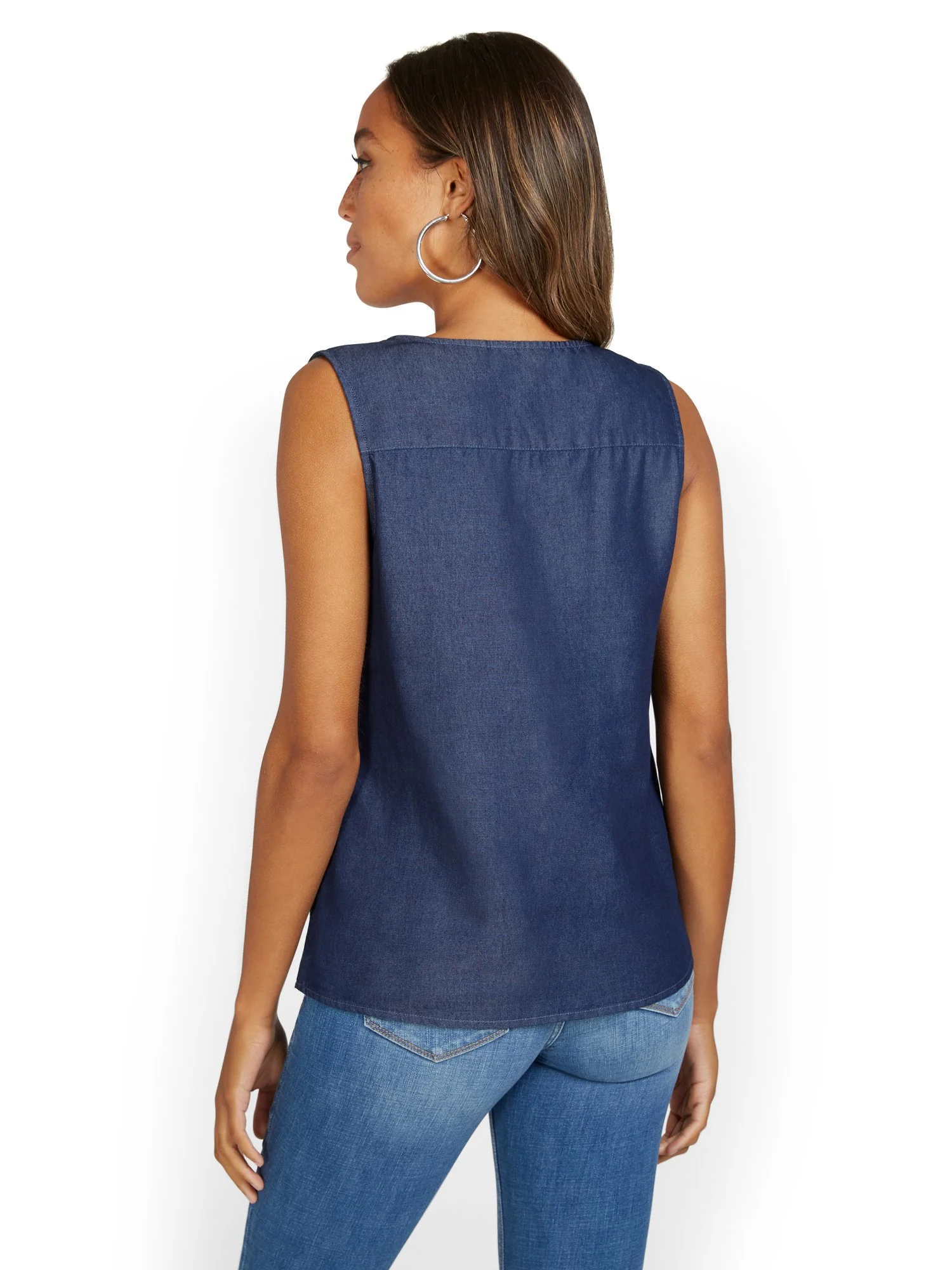 Zip-Front Denim Blouse - Image 3