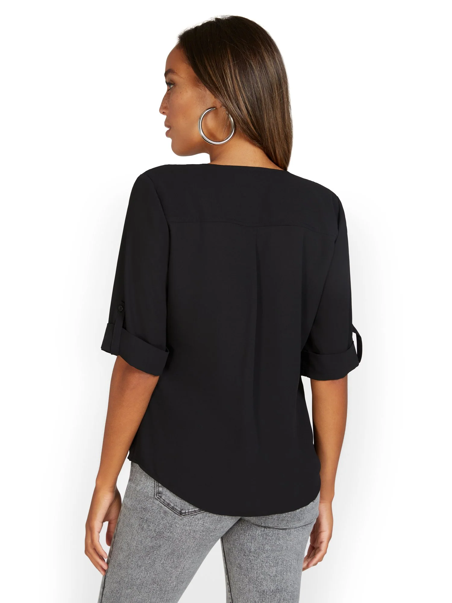 Zip-Front Elbow Blouse - Image 3
